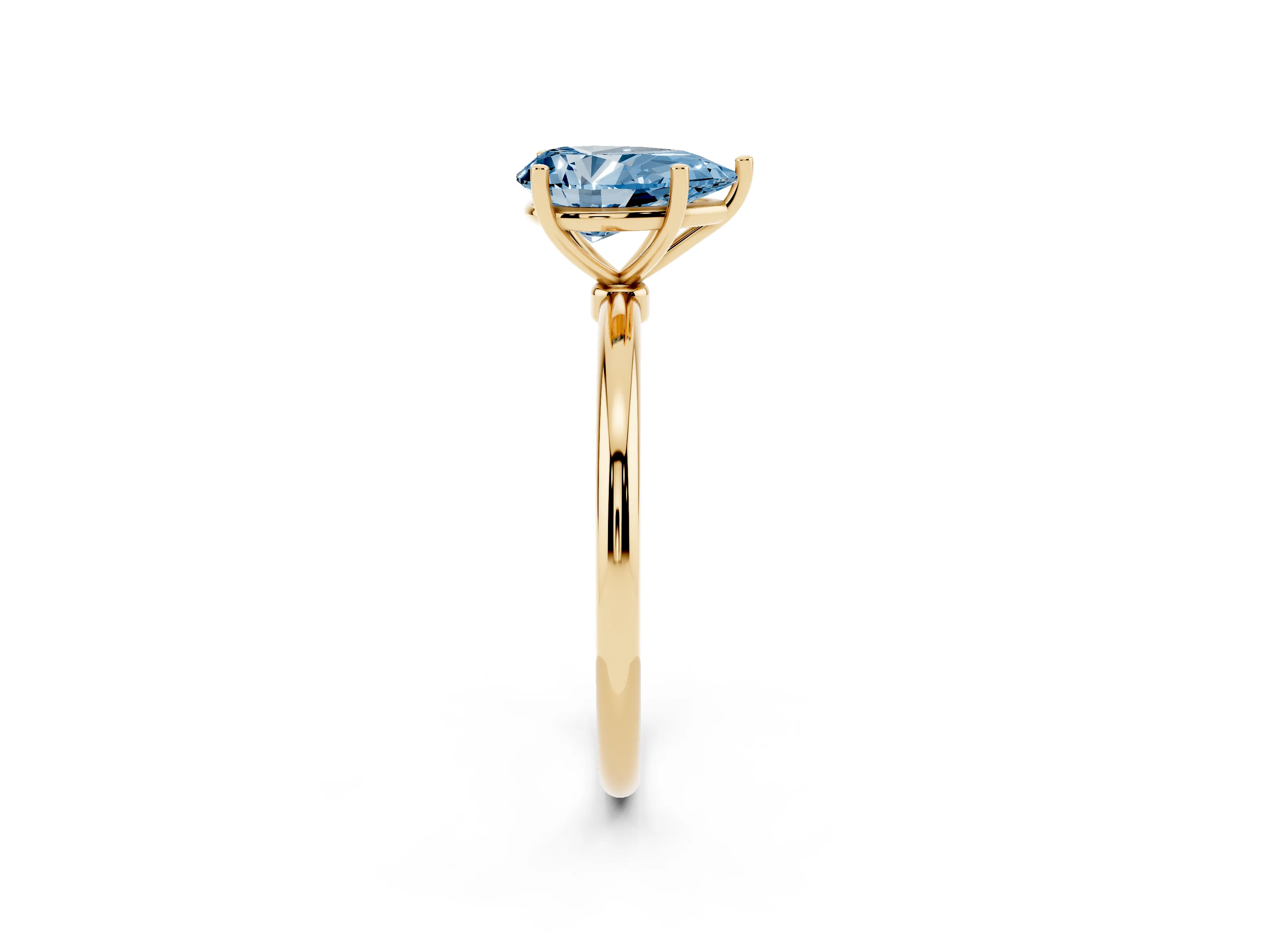 Fancy Blue Pear Cut Diamond Solitaire Engagement Ring Set in Yellow gold with Thin Band and Prong Setting