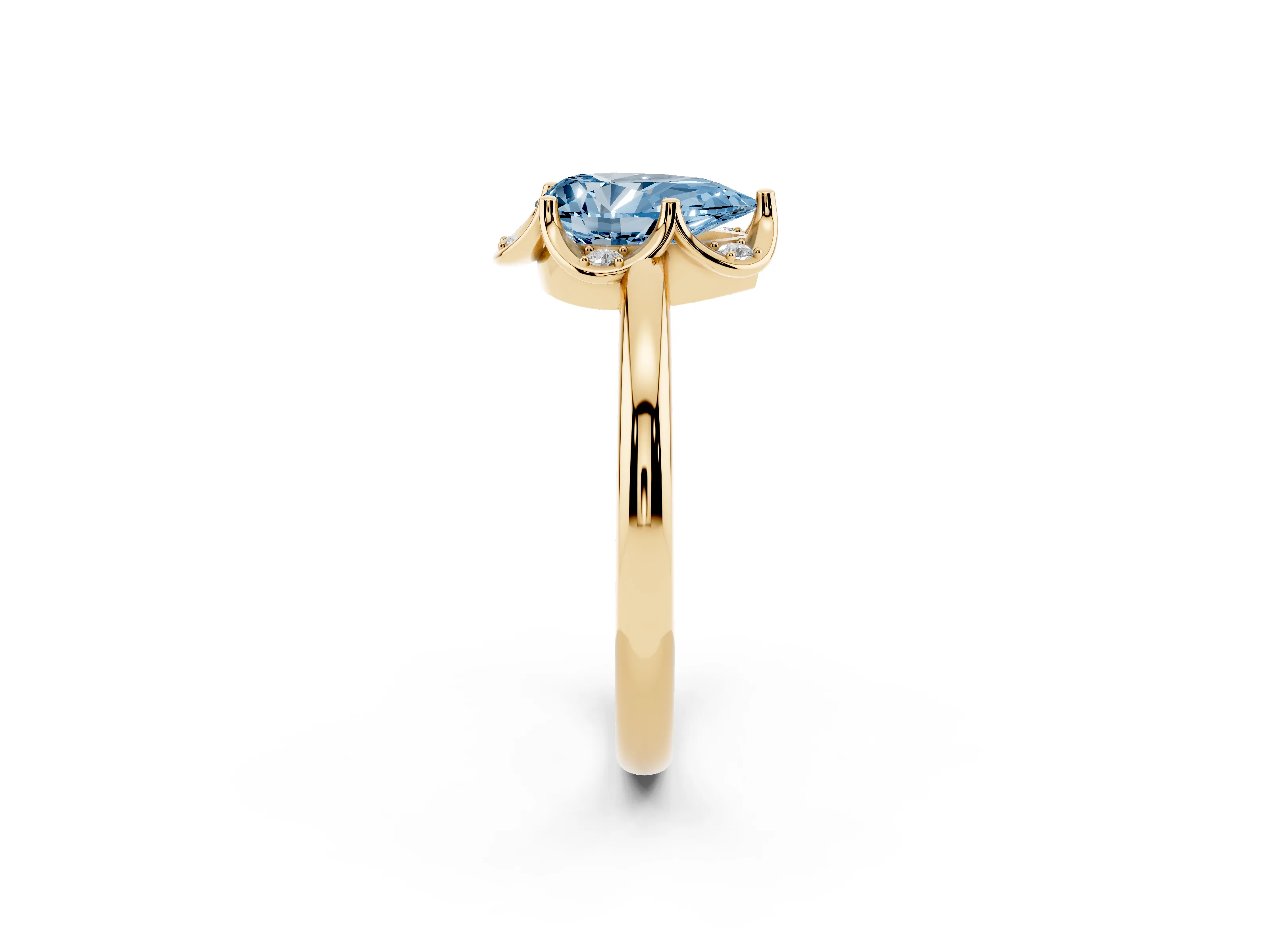 Fancy Blue Pear Cut Diamond Round Cluster Halo Ring Set in Yellow gold with Solitaire Band and Prong Setting