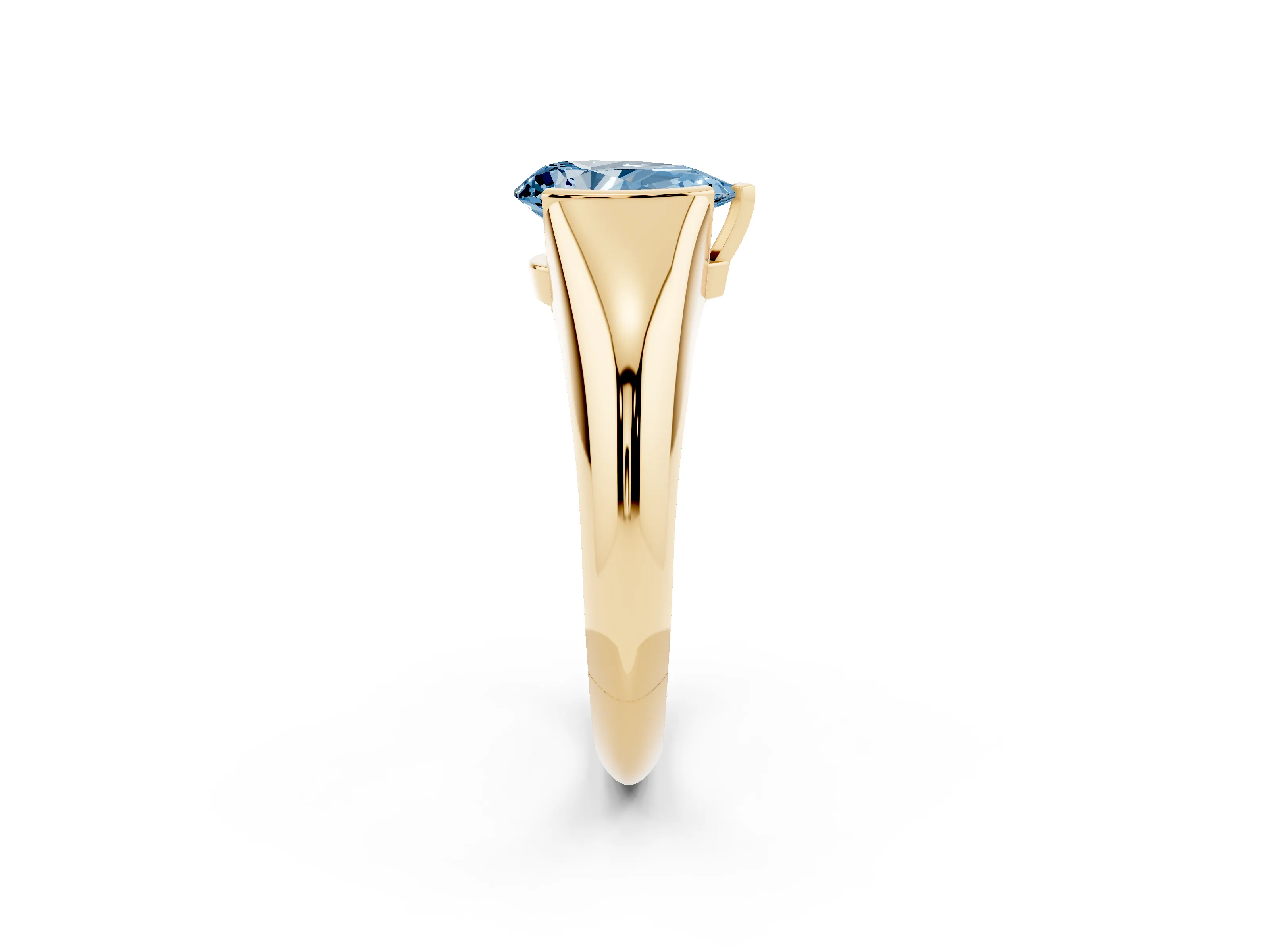 Fancy Blue Pear Cut Diamond Solitaire Tension Set Ring Set in Yellow gold