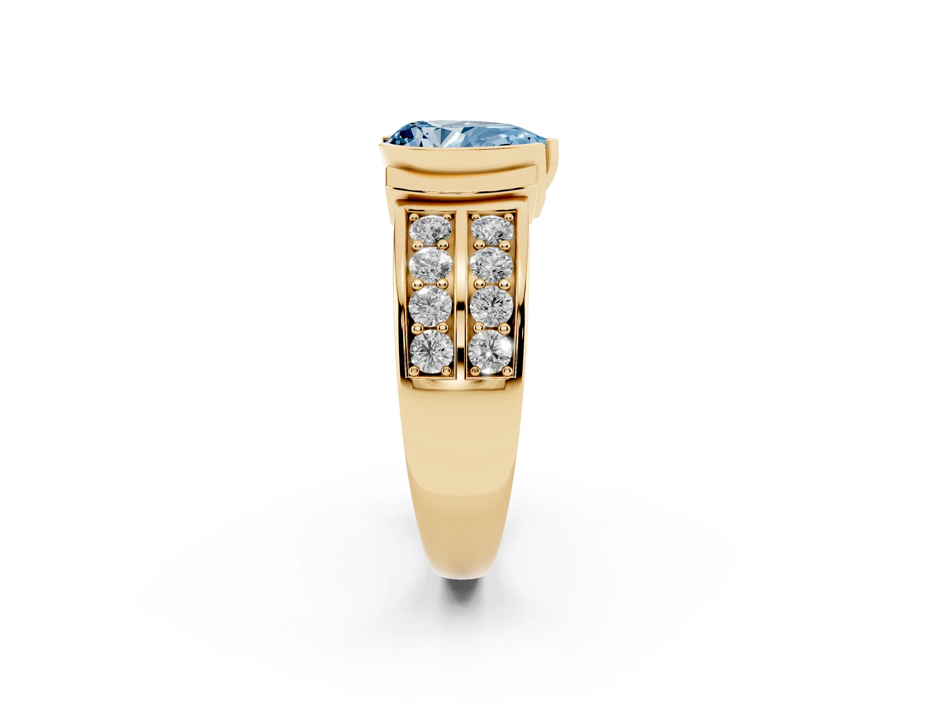 Fancy Blue Pear Cut Diamond Wide Channel Set Band Ring Set in Yellow gold with Bezel Setting
