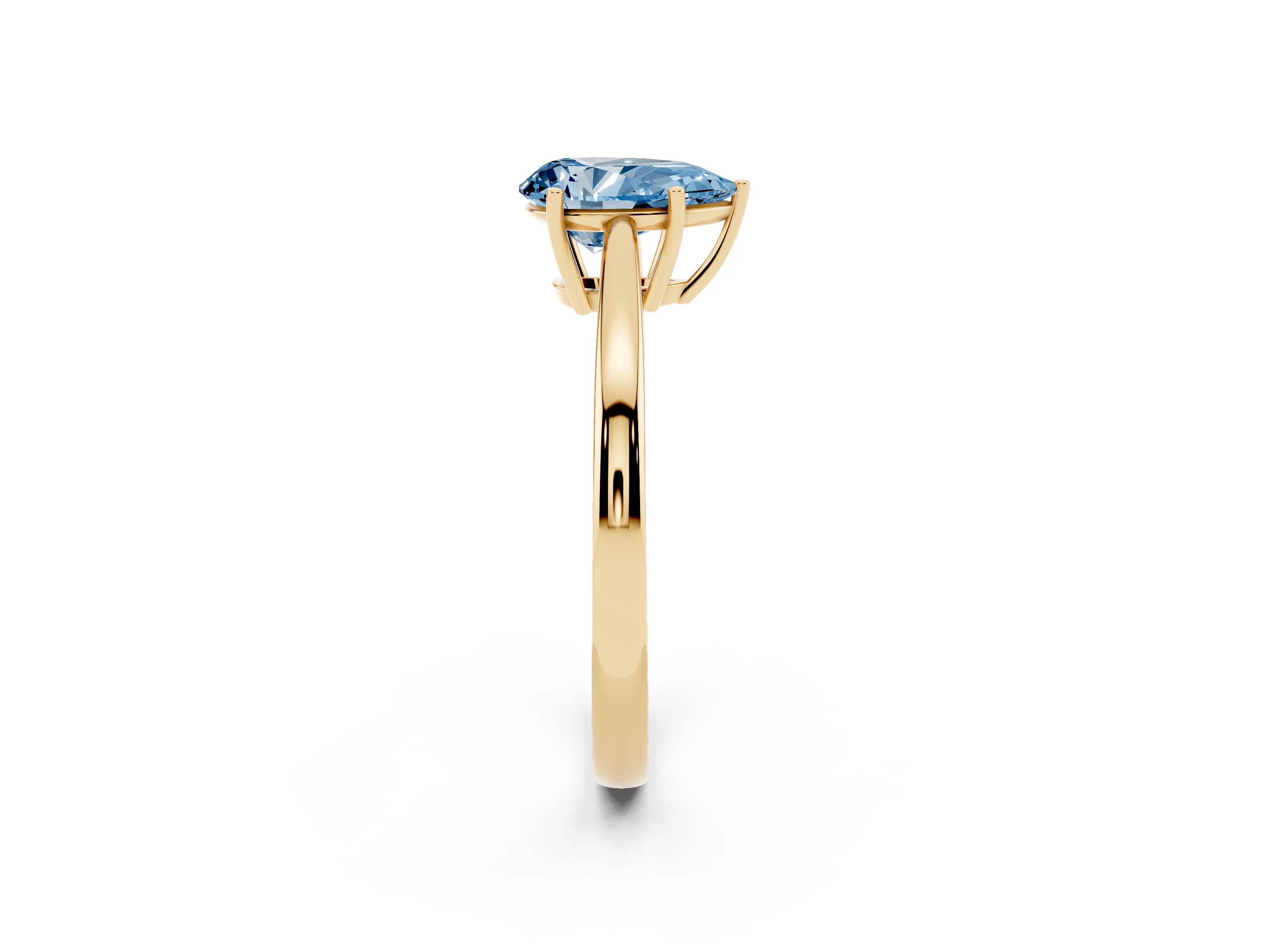 Fancy Blue Pear Cut Diamond Solitaire Ring Set in Yellow gold with Split Shank and Prong Setting
