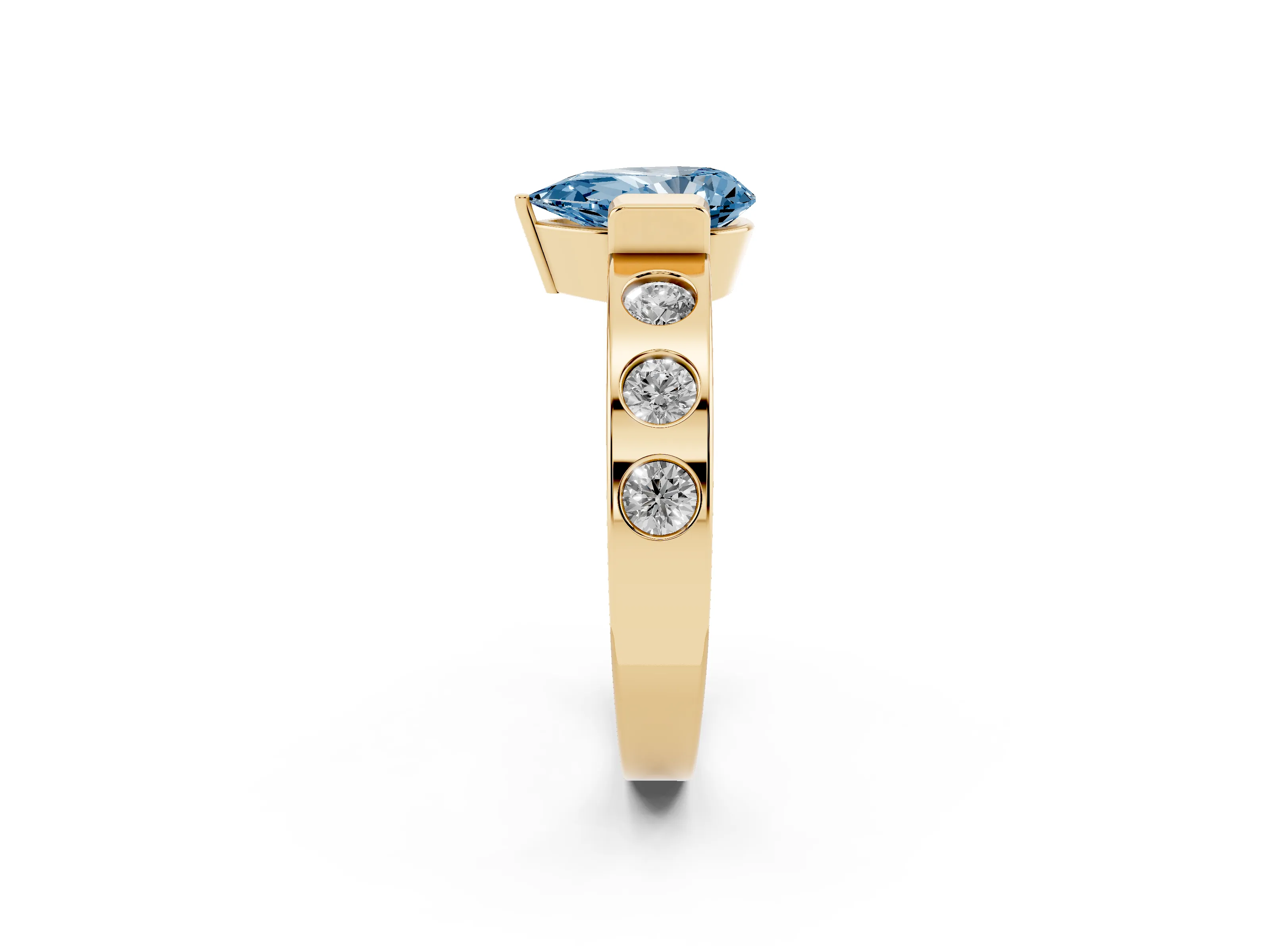 Fancy Blue Pear Cut Diamond Channel-Set Band Ring Set in Yellow gold with Bezel Prong Setting