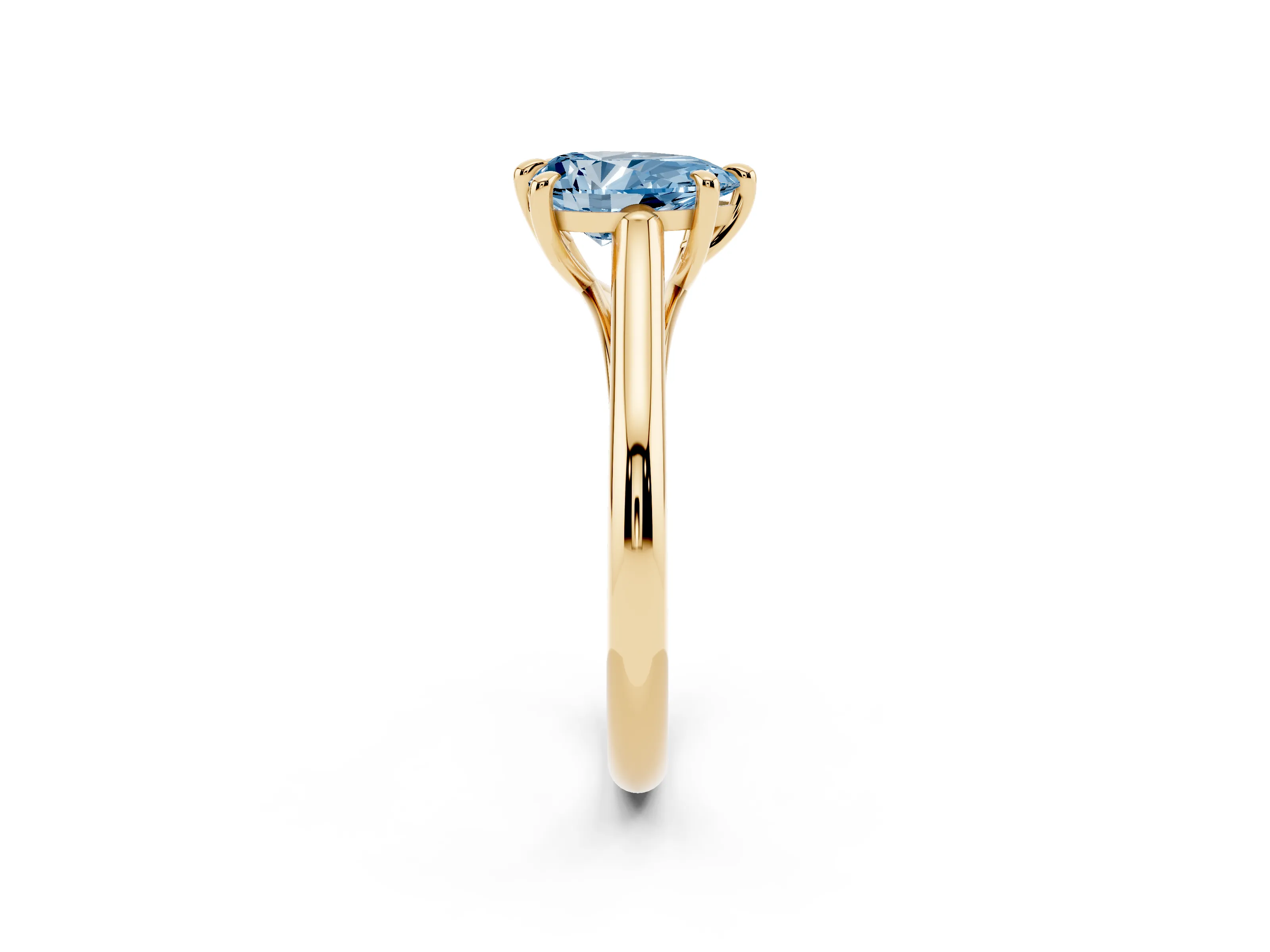 Fancy Blue Pear Cut Diamond Solitaire Engagement Ring Set in Yellow gold with Prong Setting and Plain Classic Band