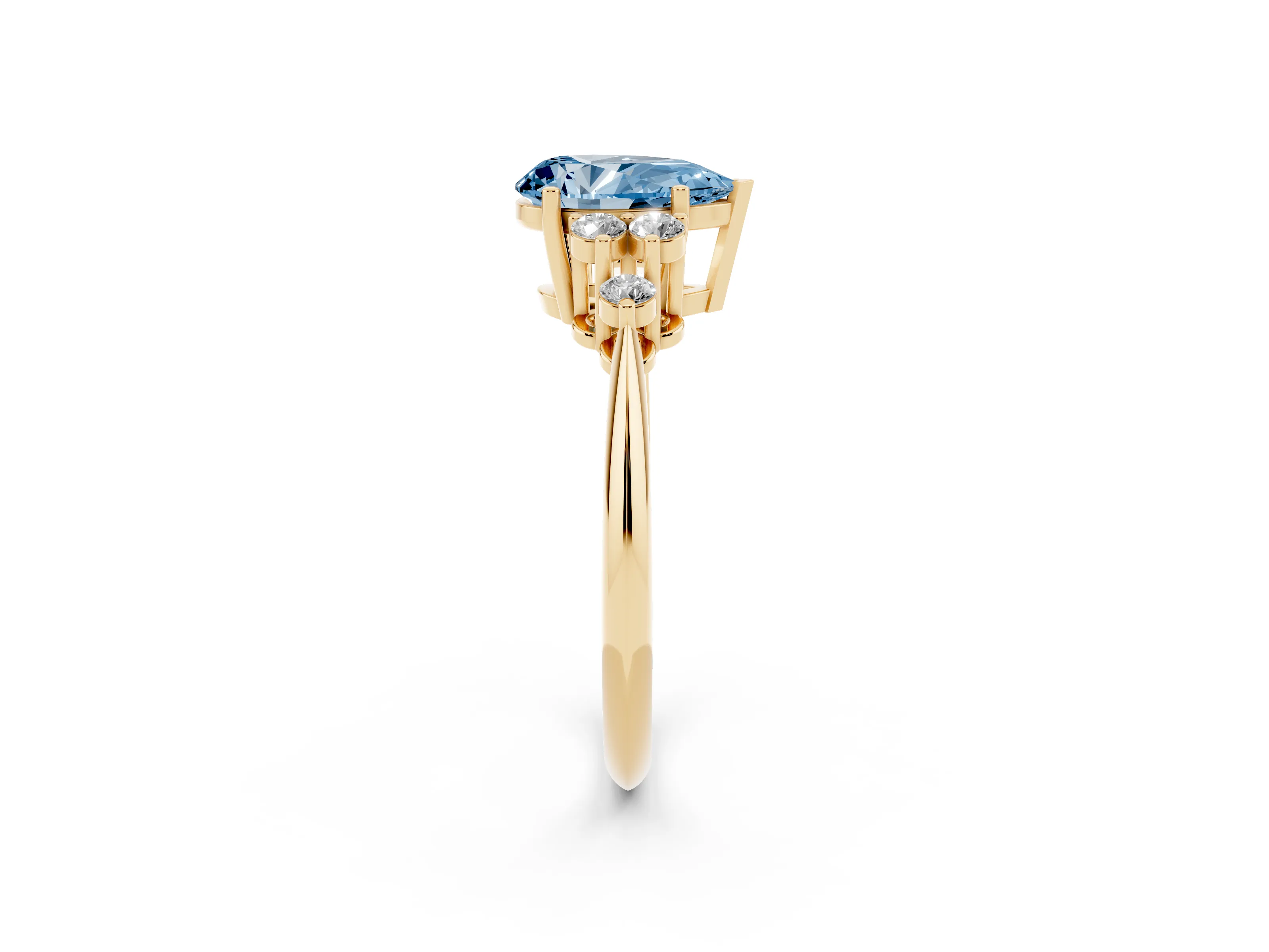 Fancy Blue Pear Cut Diamond Cluster Ring Set in Yellow gold with Plain Band and Prong Setting