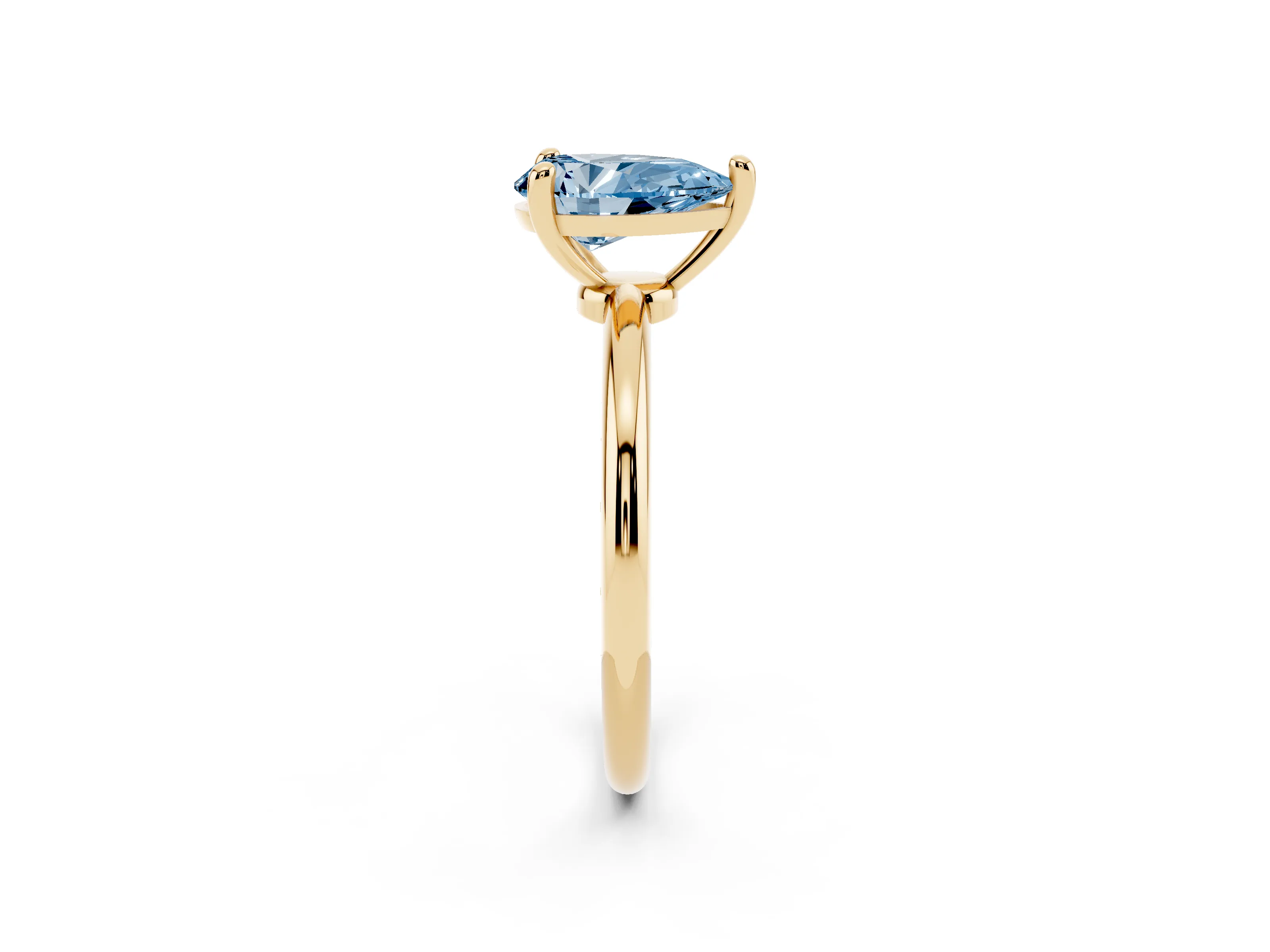 Fancy Blue Pear Cut Diamond Solitaire Ring Set in Yellow gold with Secure Prong Setting on a Classic Band