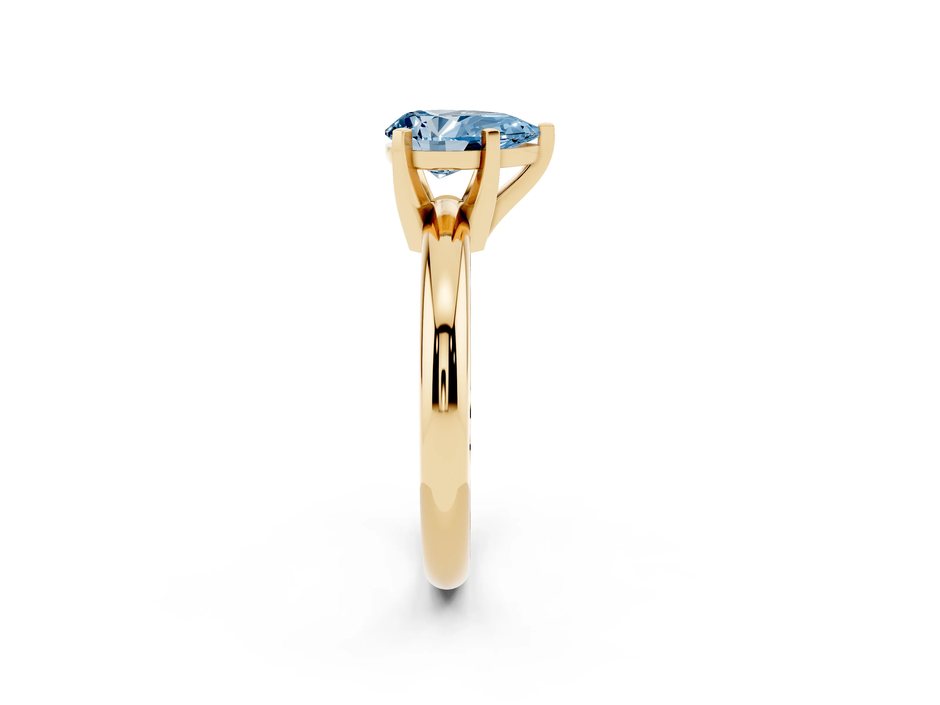 Fancy Blue Pear Cut Diamond Solitaire Engagement Ring Set in Yellow gold with Round Band and Prong Setting