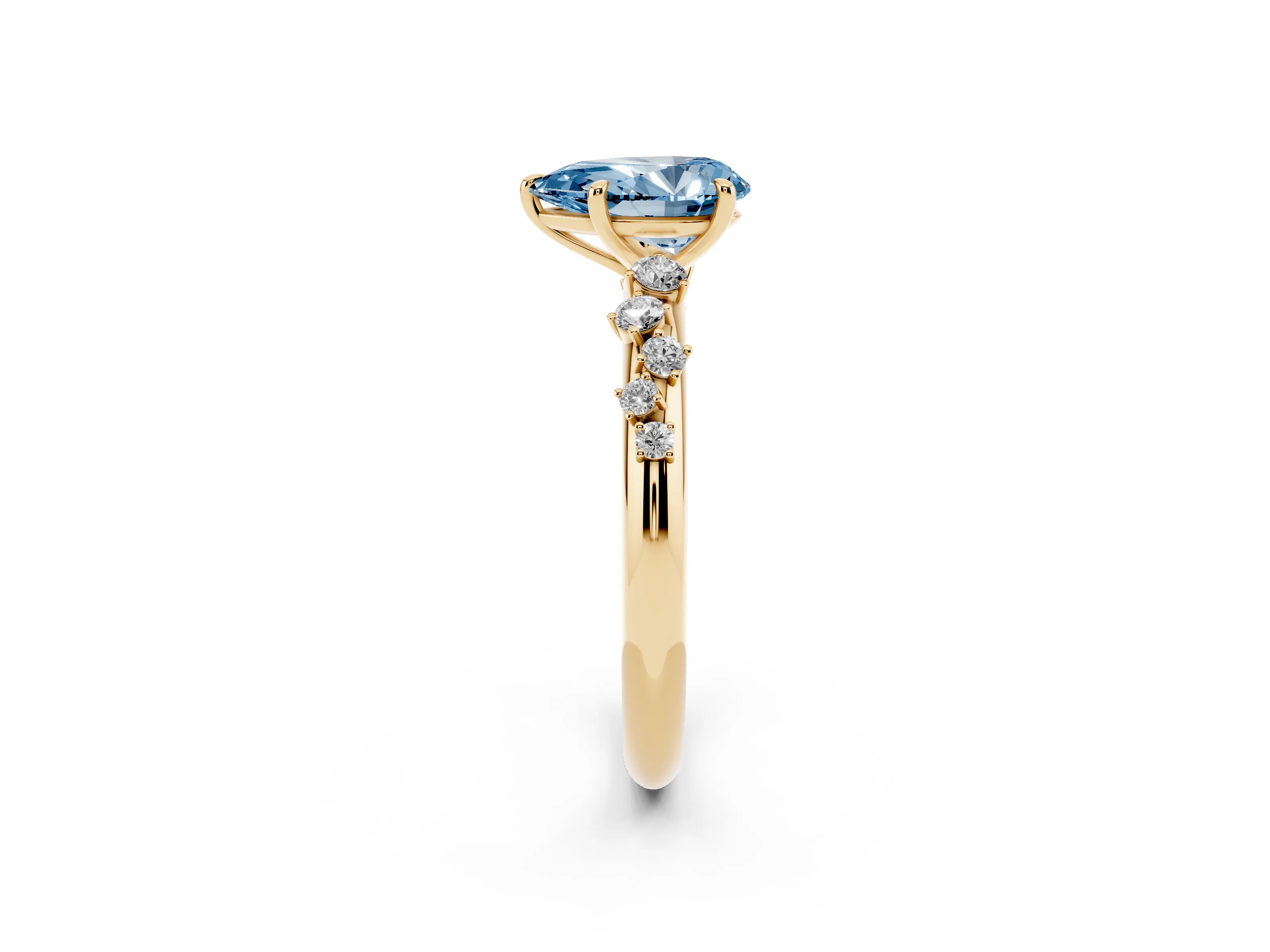 Fancy Blue Pear Cut Diamond Cluster Solitaire Ring Set in Yellow gold with Prong Setting