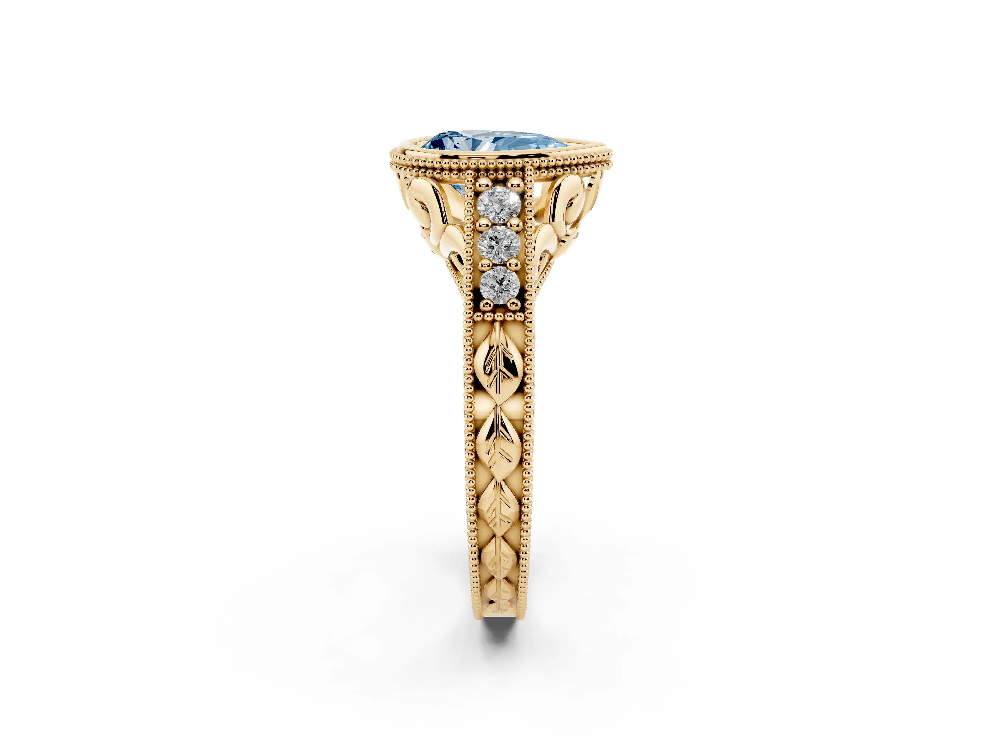 Pear-Shaped Vintage Bezel Engagement Ring Setting for a Fancy Blue Lab-Grown Diamond | Milgrain Edges | Yellow Gold