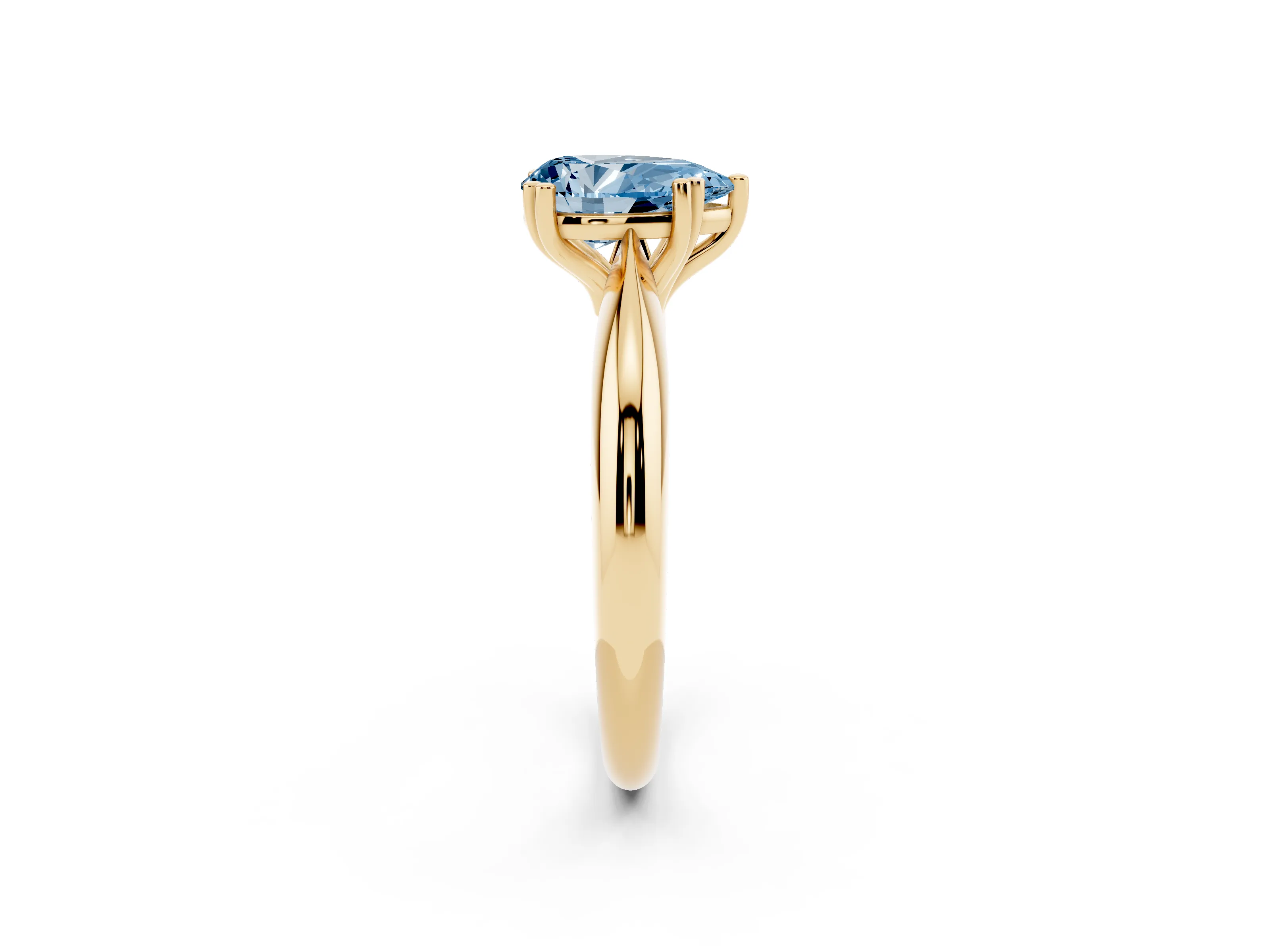 Fancy Blue Pear Cut Diamond Solitaire Engagement Ring Set in Yellow gold with Tapered Band and Prong Setting