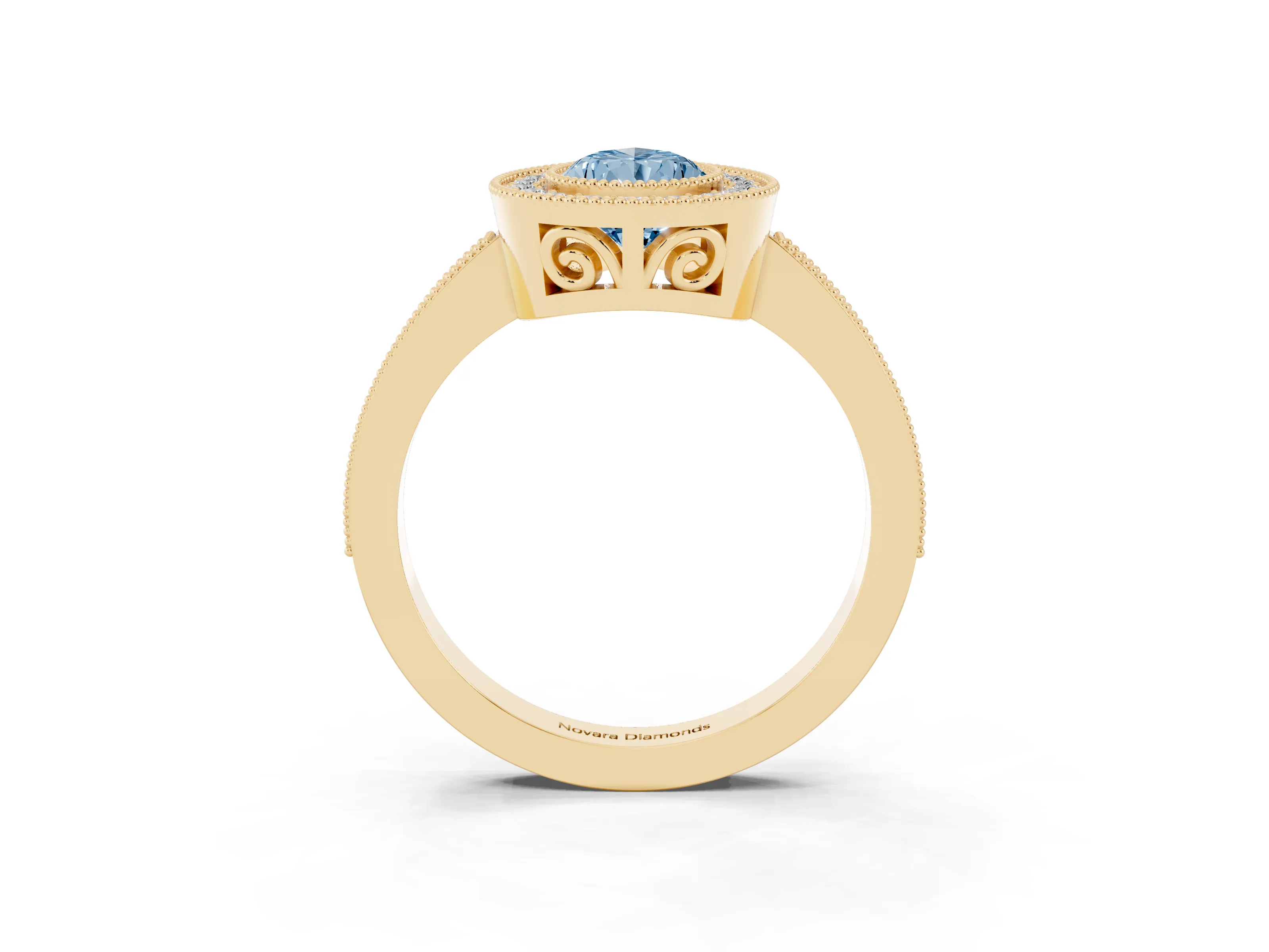 Fancy Blue Pear Cut Diamond Round Halo Ring Set in Yellow gold with Pavé Band