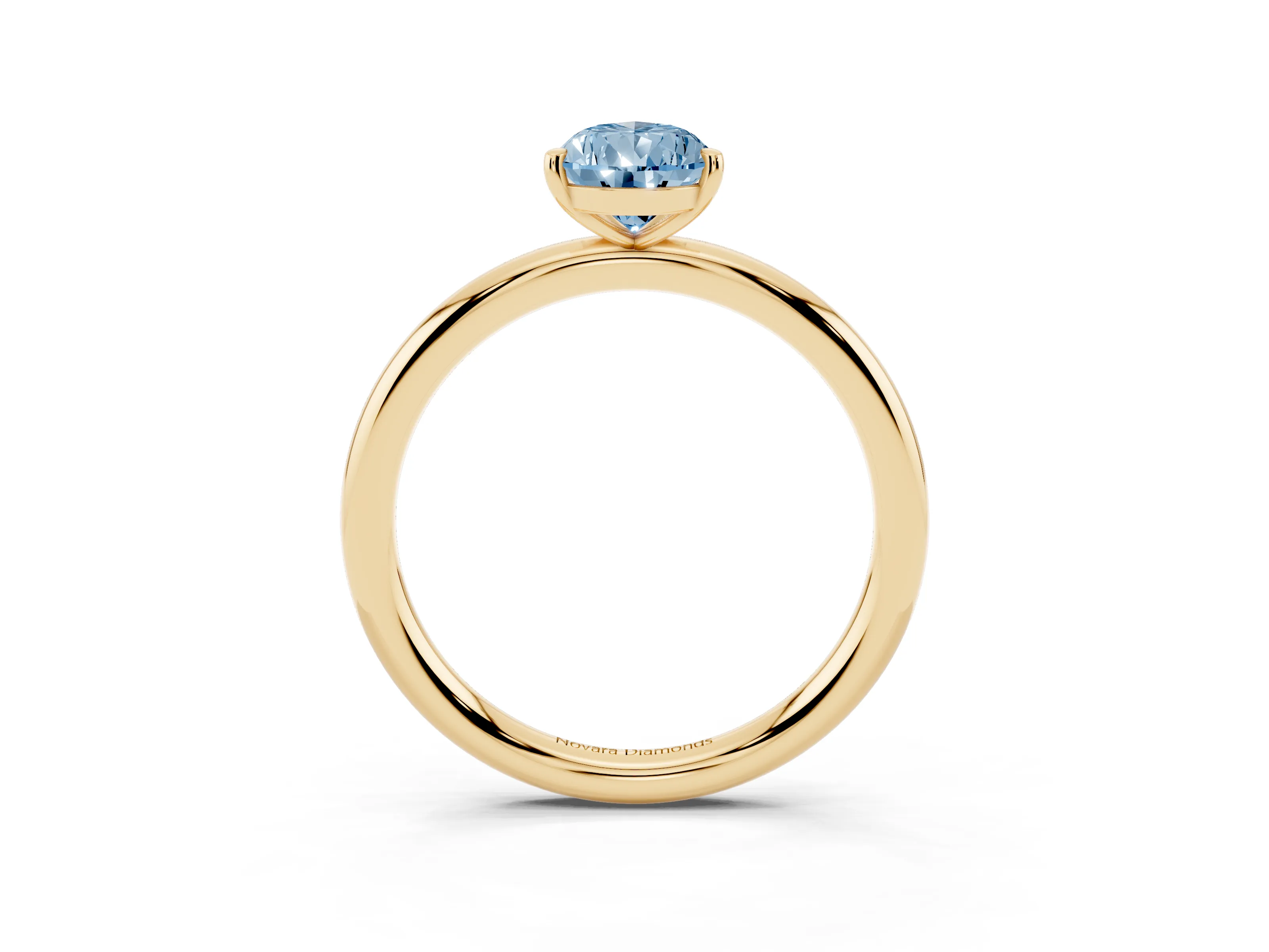 Fancy Blue Pear Cut Diamond Solitaire Ring Set in Yellow gold with Prong Setting on a Polished Plain Band