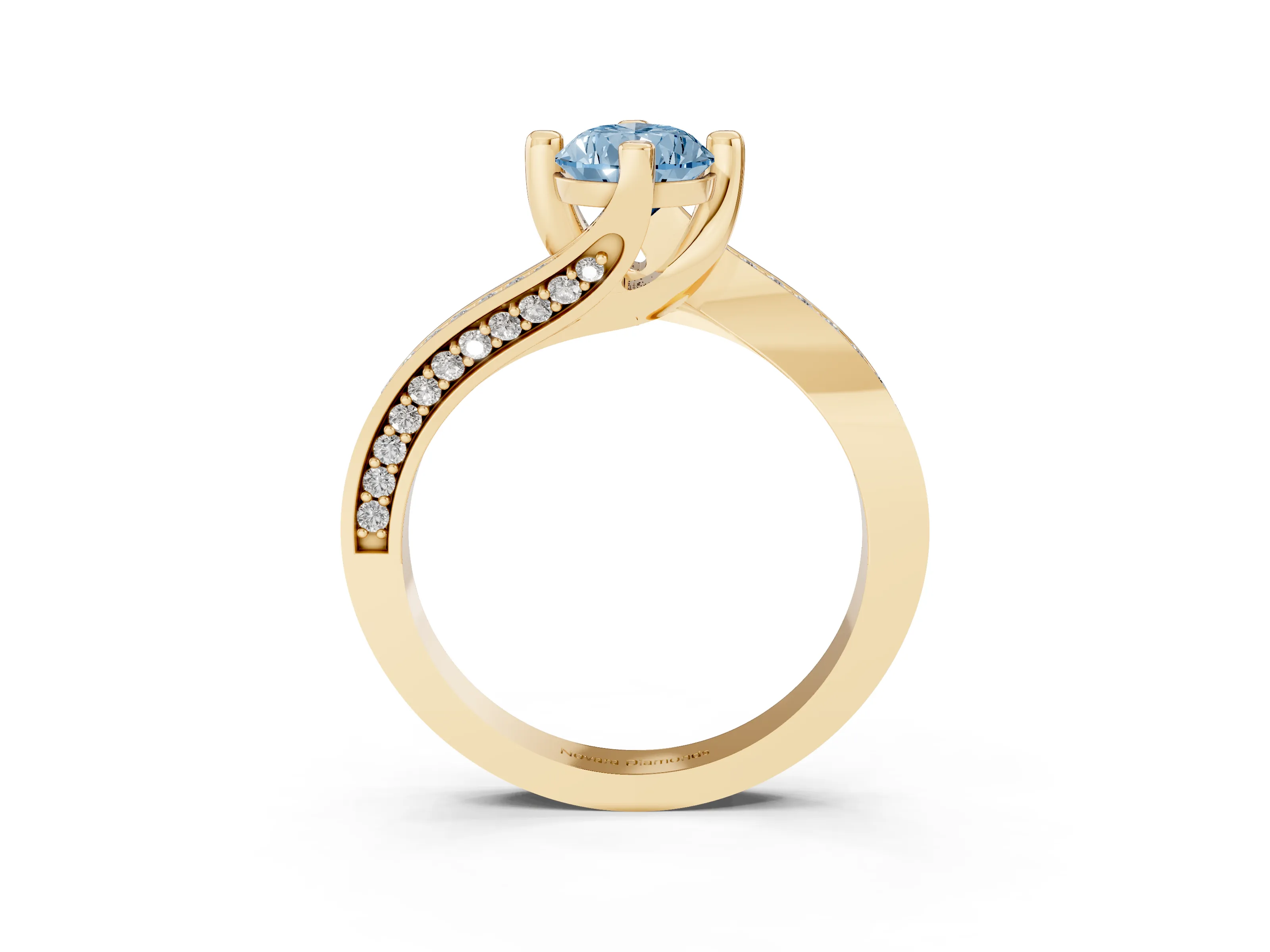 Fancy Blue Pear Cut Diamond Solitaire Ring Set in Yellow gold with Intertwined Pavé Twist Band