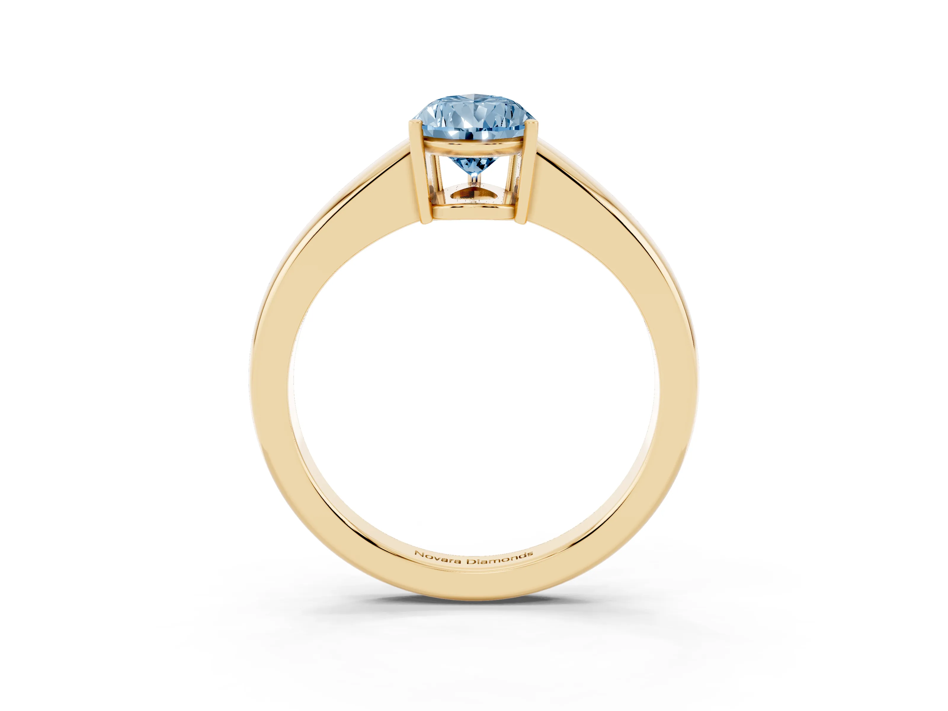 Fancy Blue Pear Cut Diamond Solitaire Ring Set in Yellow gold with Tapered Band and Prong Setting