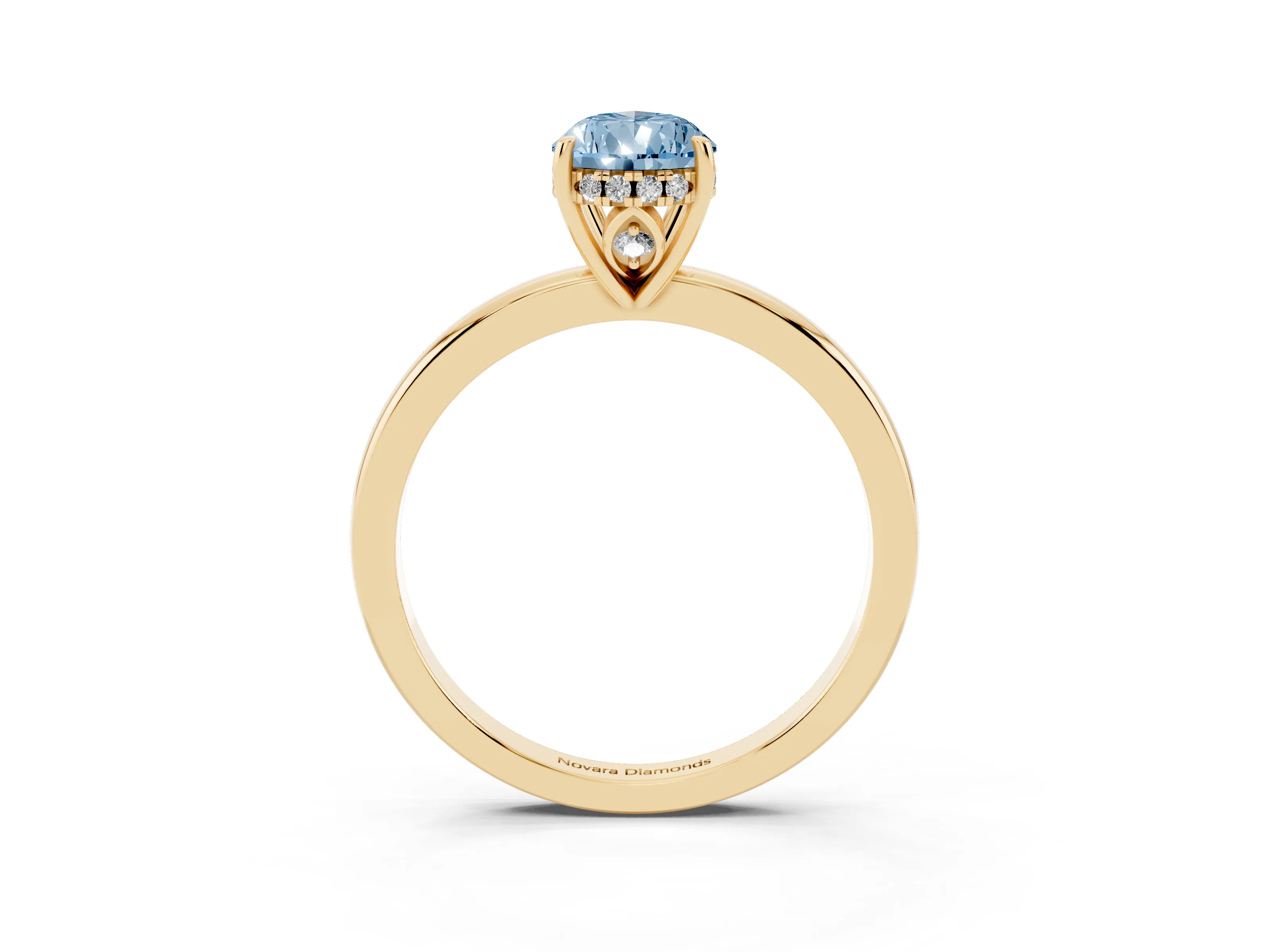 Fancy Blue Pear Cut Diamond Solitaire Ring Set in Yellow gold with Plain Band and Prong Setting