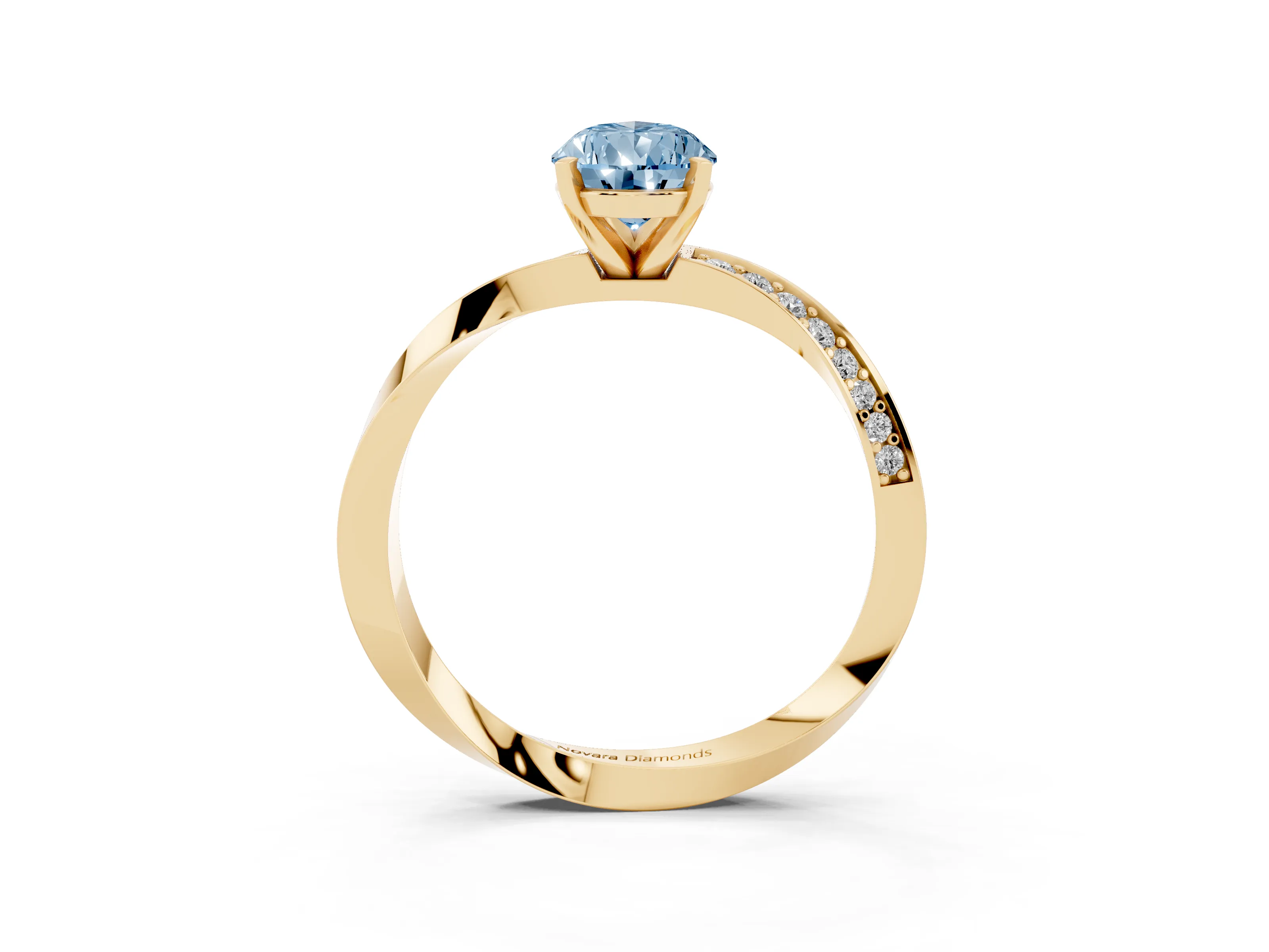 Fancy Blue Pear Cut Diamond Engagement Ring Set in Yellow gold with Side Stone Accents and Prong Setting