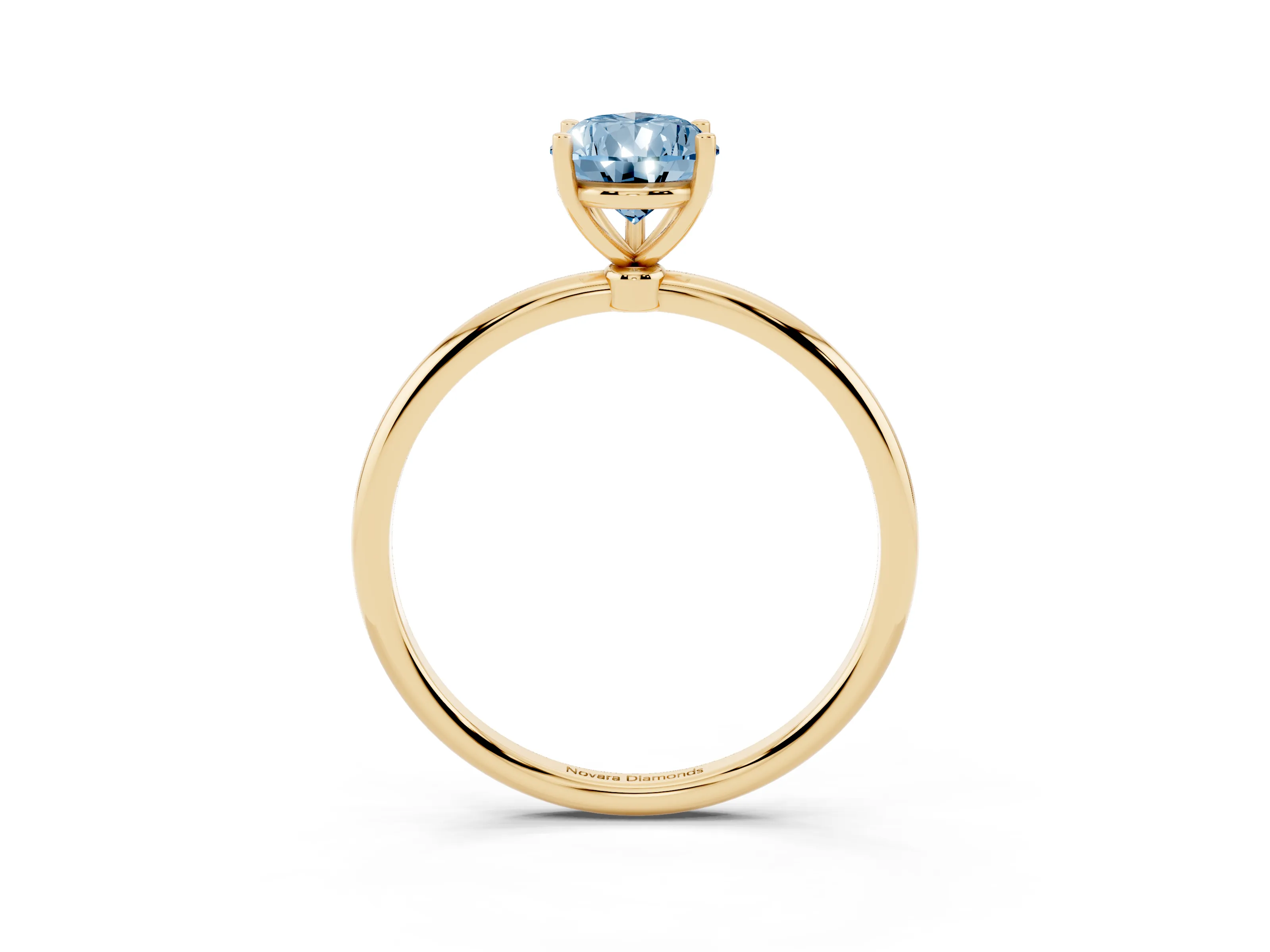 Fancy Blue Pear Cut Diamond Solitaire Engagement Ring Set in Yellow gold with Thin Band and Prong Setting