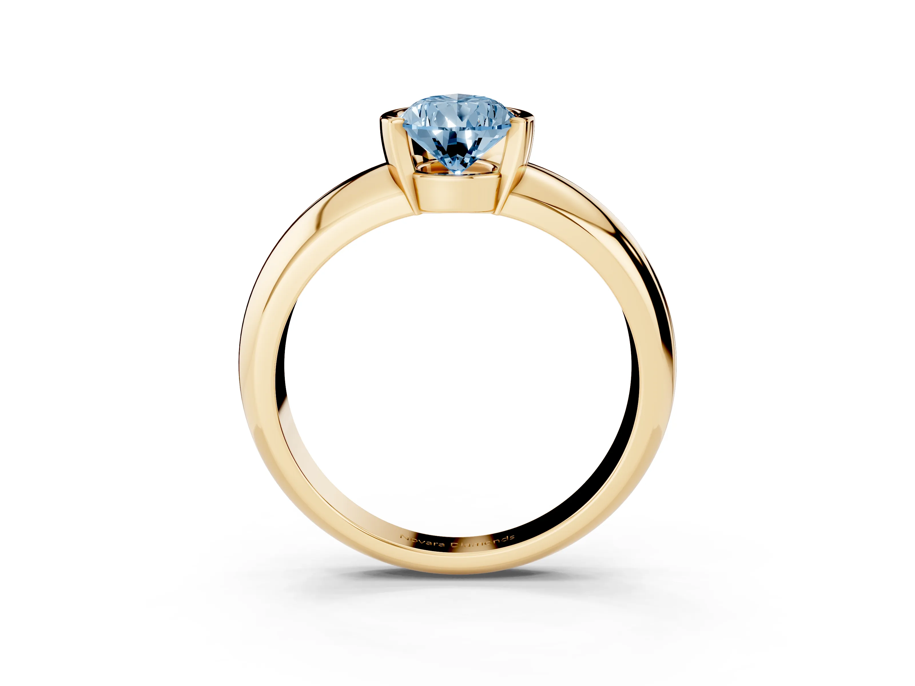 Fancy Blue Pear Cut Diamond Solitaire Tension Set Ring Set in Yellow gold with Wide Band