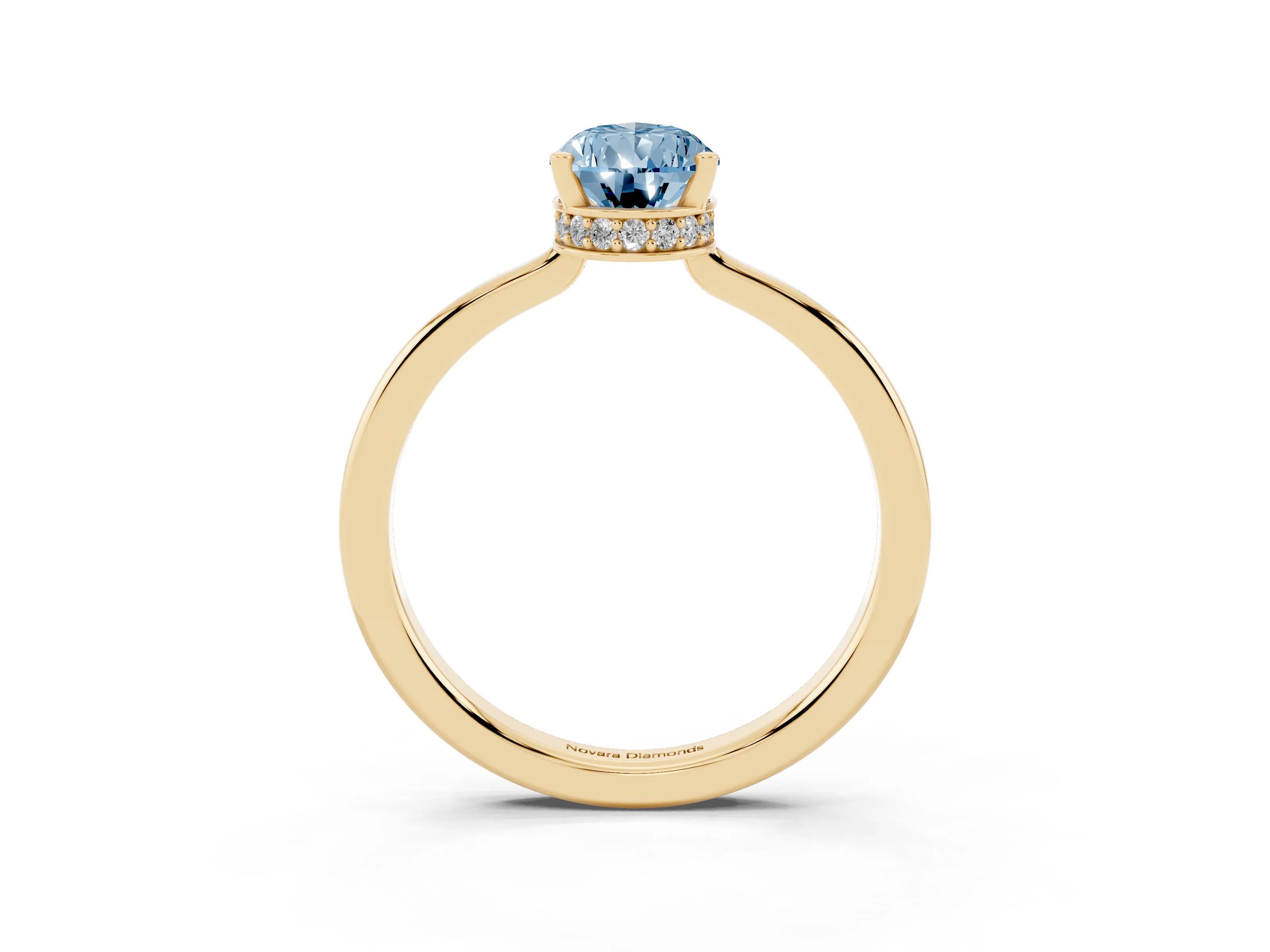 Fancy Blue Pear Cut Diamond Solitaire Engagement Ring Set in Yellow gold with Prong Setting on a Plain Band