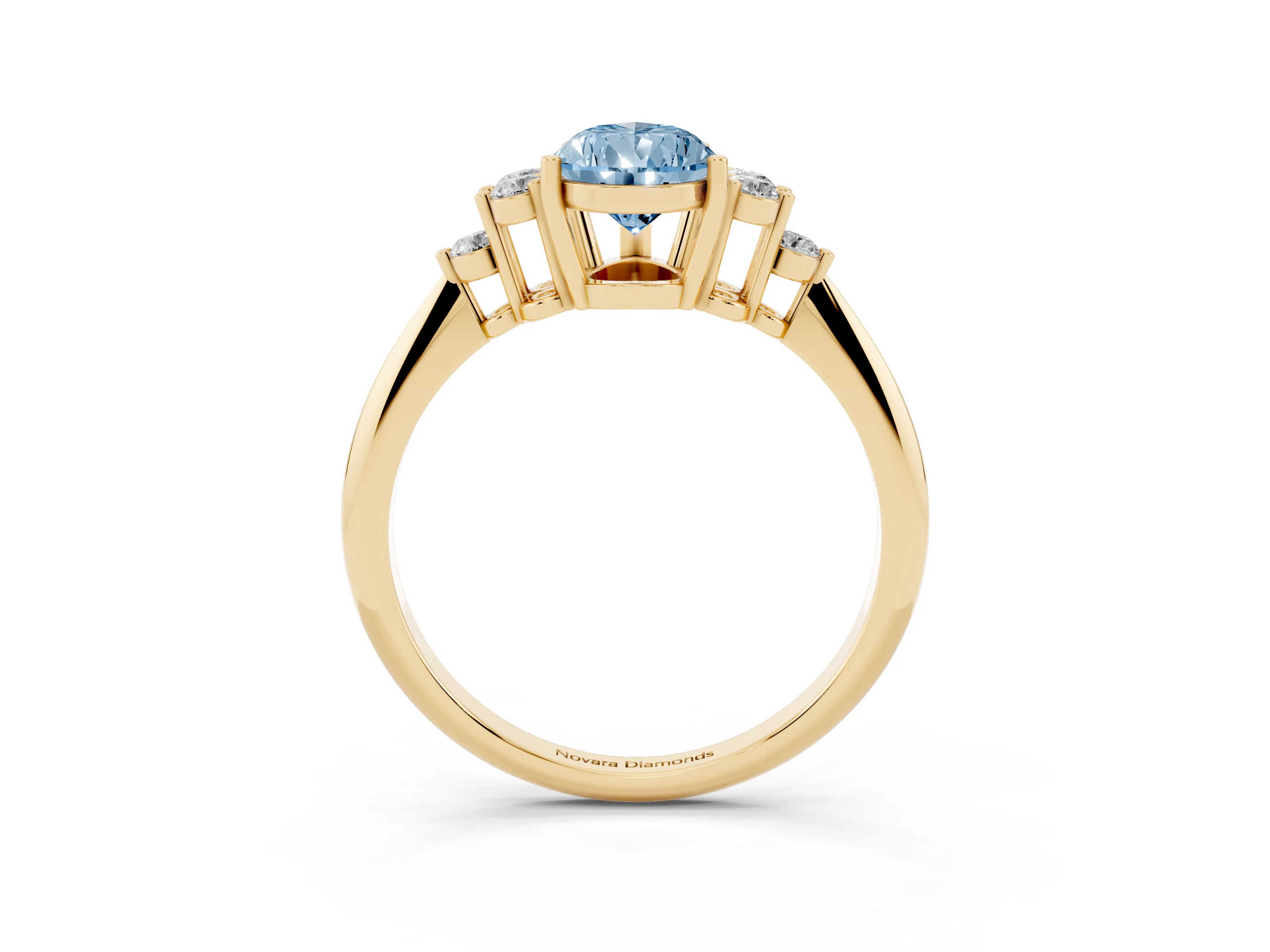 Fancy Blue Pear Cut Diamond Cluster Ring Set in Yellow gold with Plain Band and Prong Setting