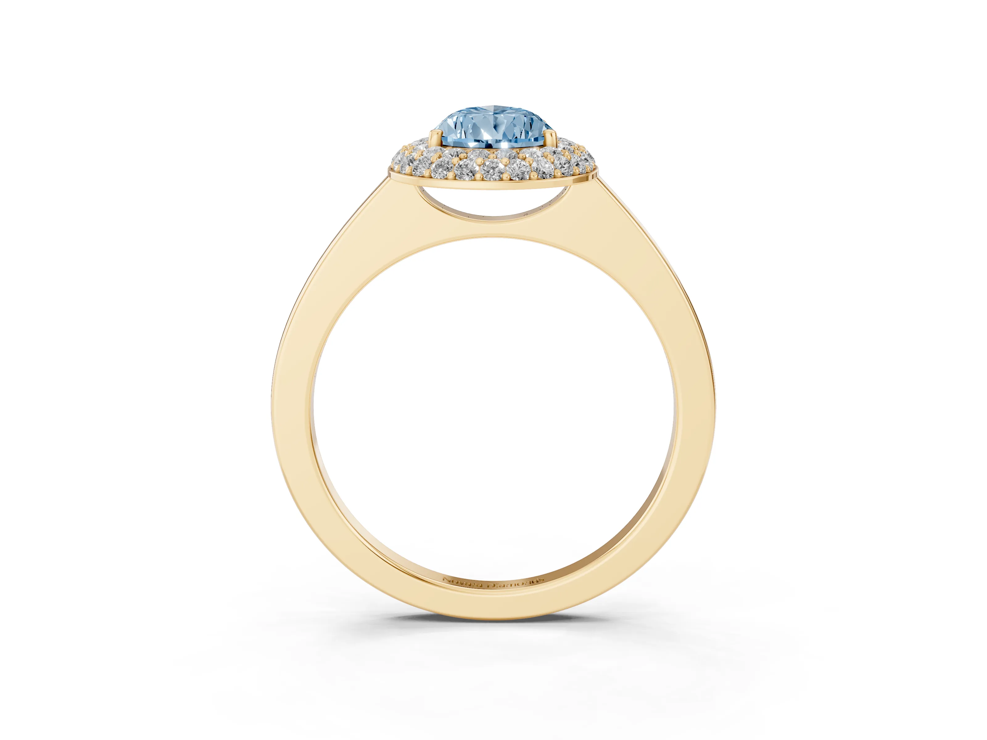 Fancy Blue Pear Cut Diamond Halo Engagement Ring Set in Yellow gold with Solitaire Band and Prong Setting