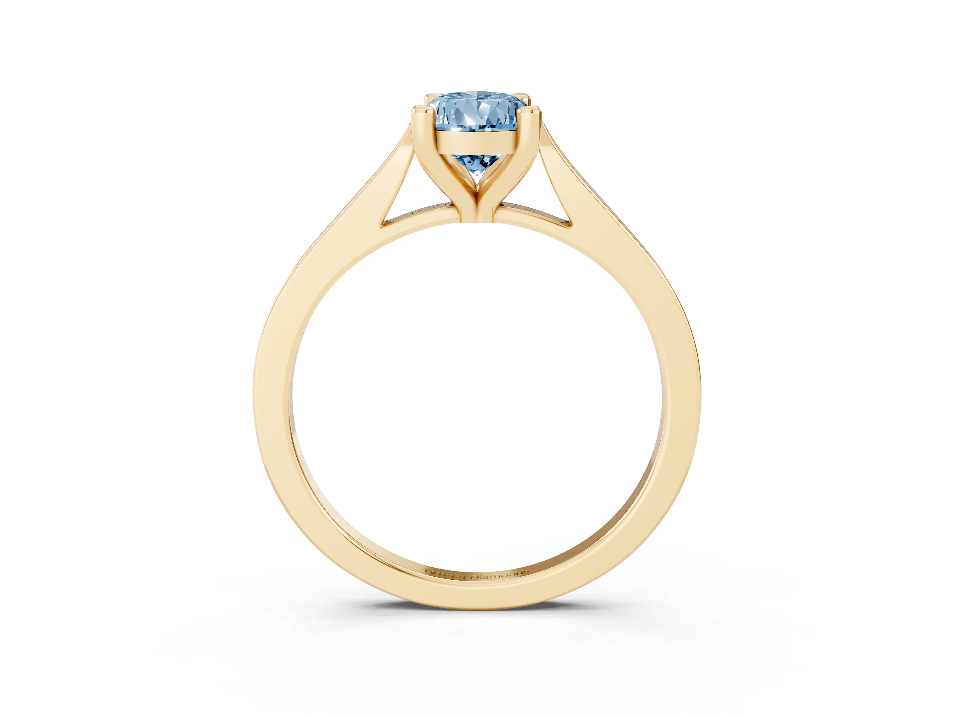 Fancy Blue Pear Cut Diamond Solitaire Ring Set in Yellow gold with Prong Setting and Tapered Band
