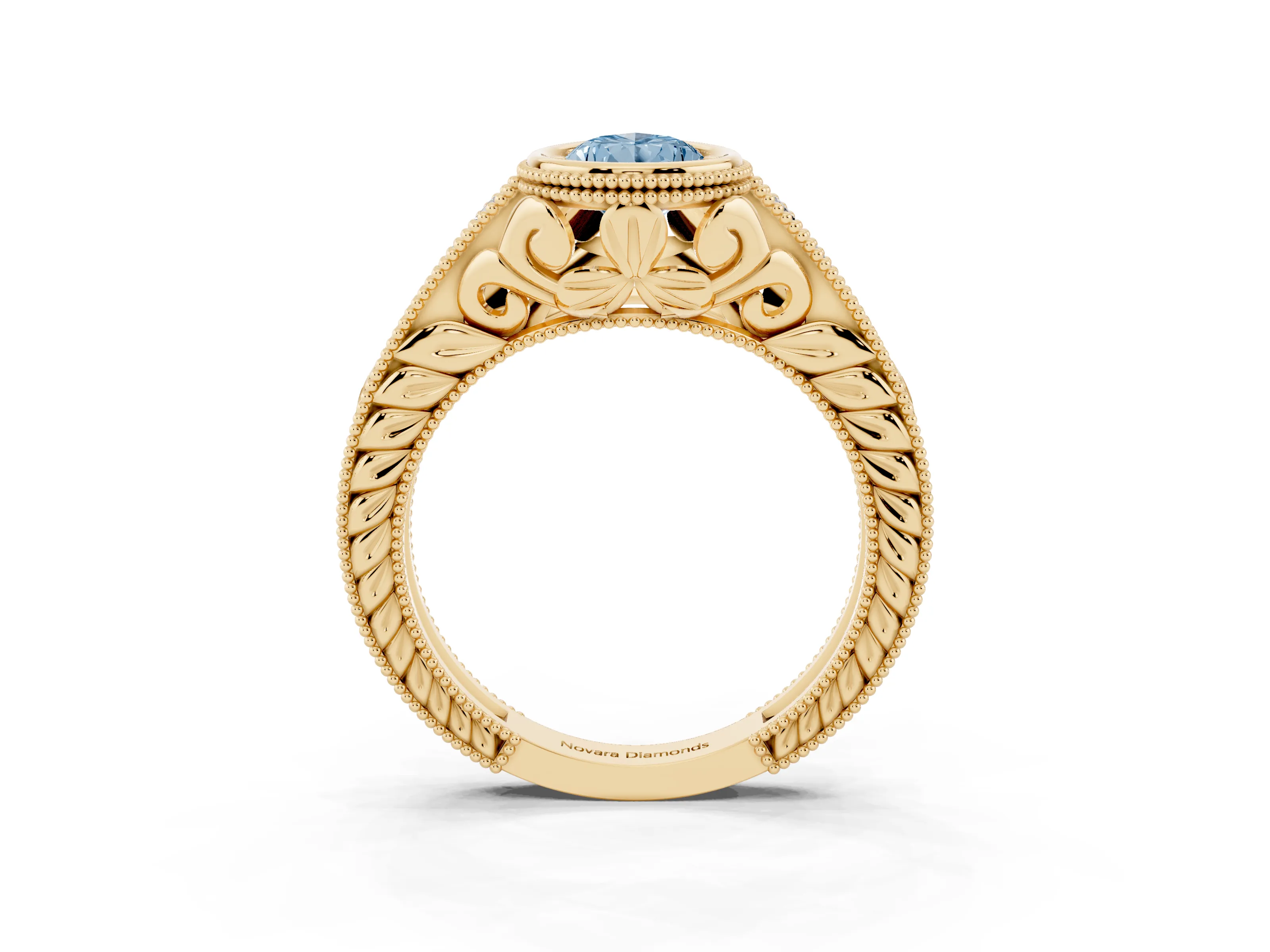 Pear-Shaped Vintage Bezel Engagement Ring Setting for a Fancy Blue Lab-Grown Diamond | Milgrain Edges | Yellow Gold