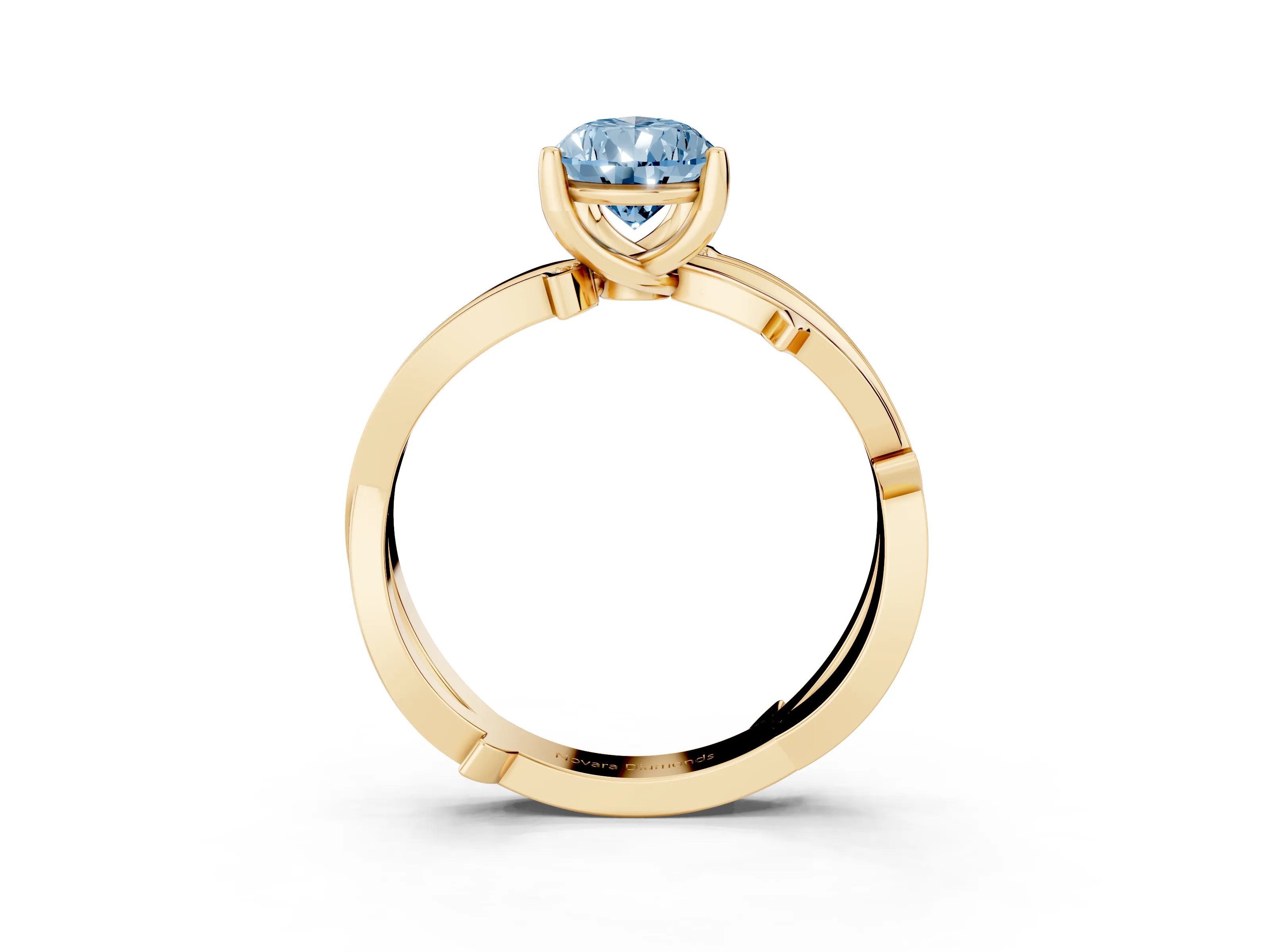 Fancy Blue Pear Cut Diamond Pavé Twist Band Solitaire Ring Set in Yellow gold with Prong Setting