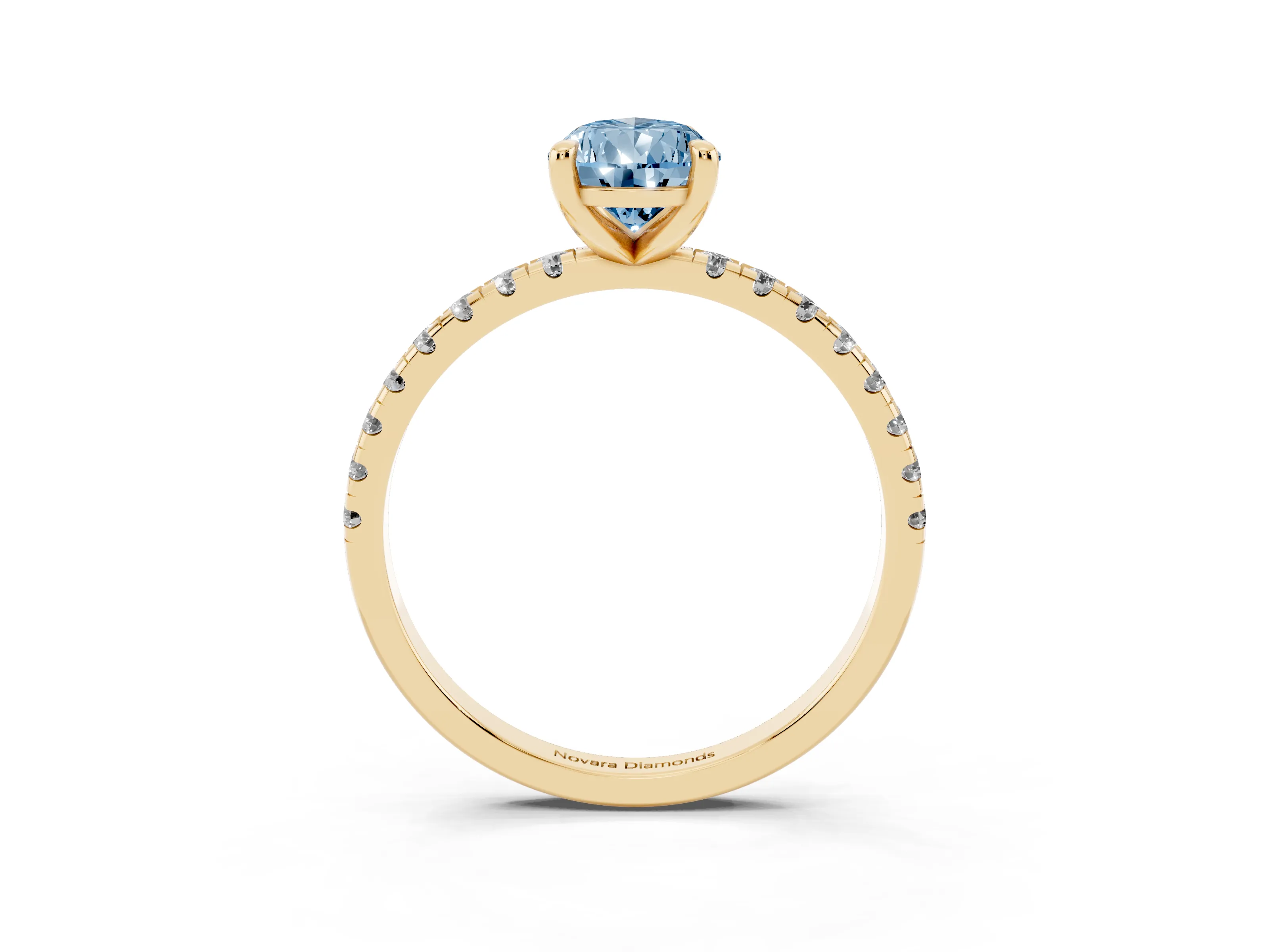 Fancy Blue Pear Cut Diamond Brilliant Solitaire Ring Set in Yellow gold with Pavé Band and Prong Setting