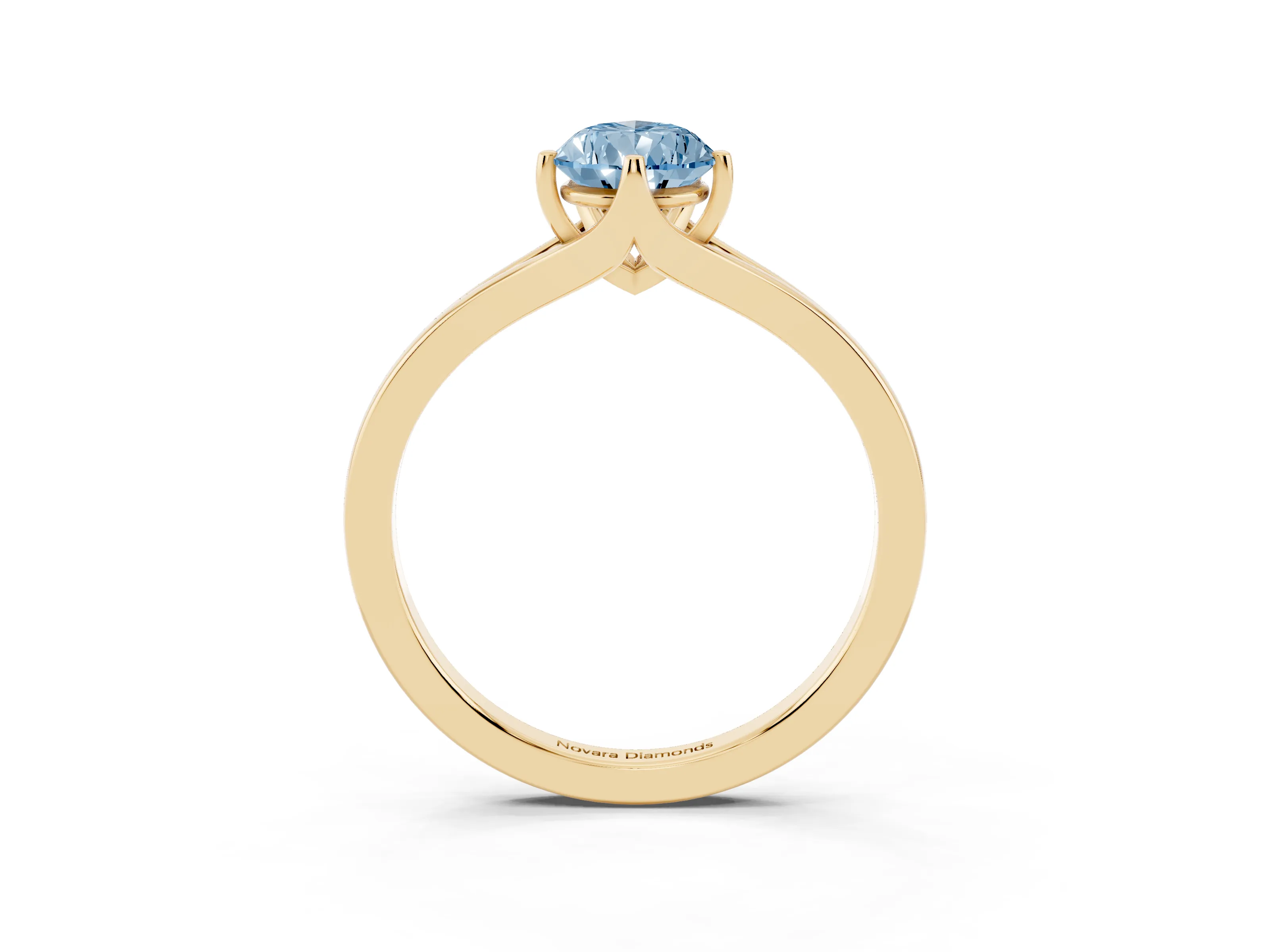 Fancy Blue Pear Cut Diamond Solitaire Ring Set in Yellow gold with Polished Tapered Band and Prong Setting