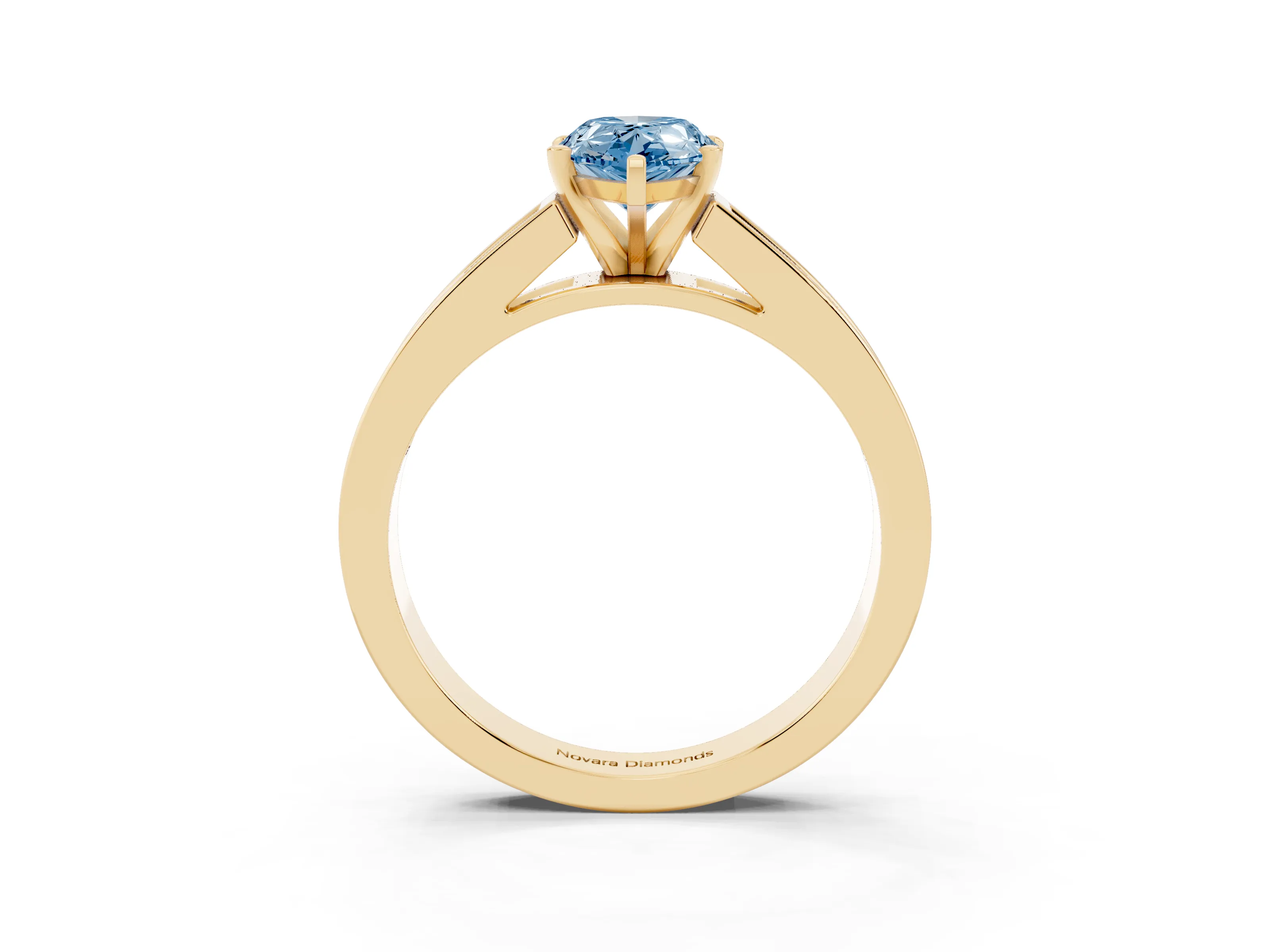 Fancy Blue Pear Cut Diamond Solitaire Ring Set in Yellow gold with Channel-Set Band and Prong Setting
