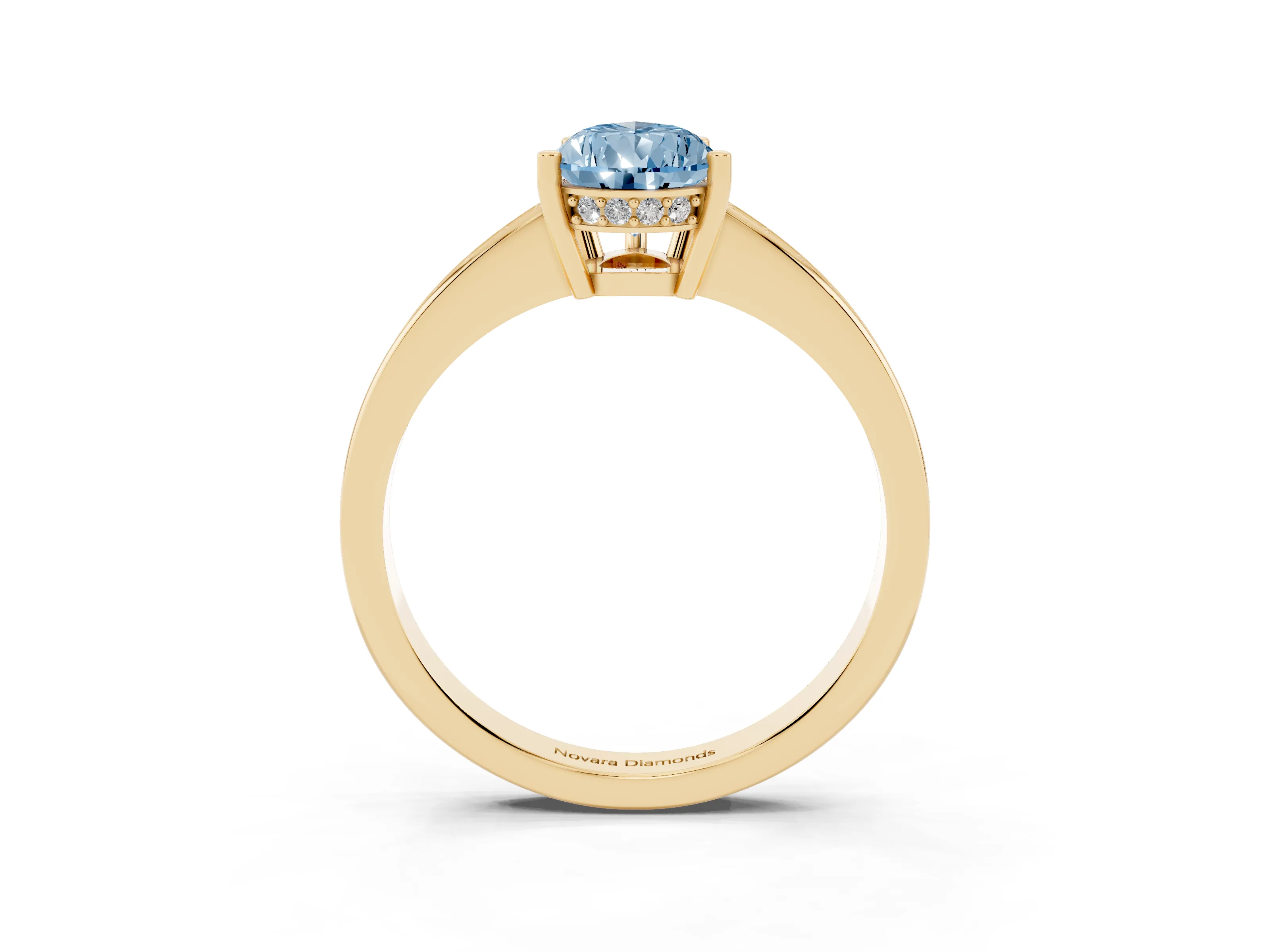 Fancy Blue Pear Cut Diamond Pavé Band Prong Set Solitaire Ring Set in Yellow gold