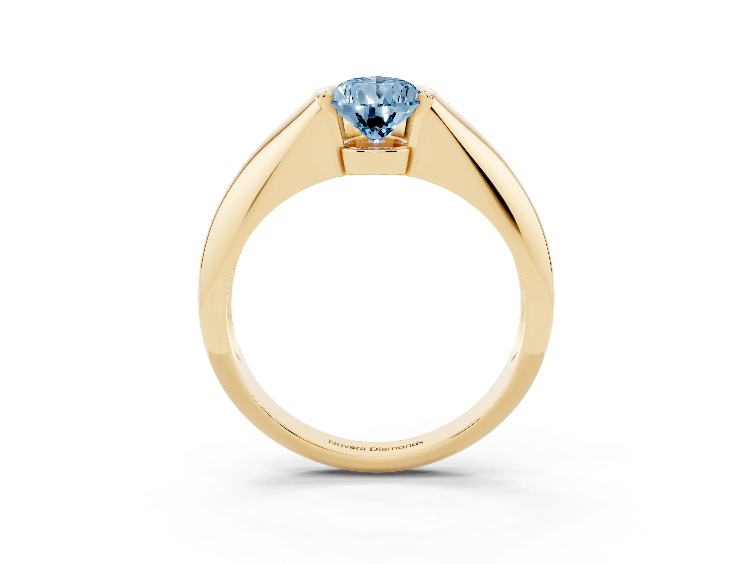 Fancy Blue Pear Cut Diamond Solitaire Tension Set Ring Set in Yellow gold