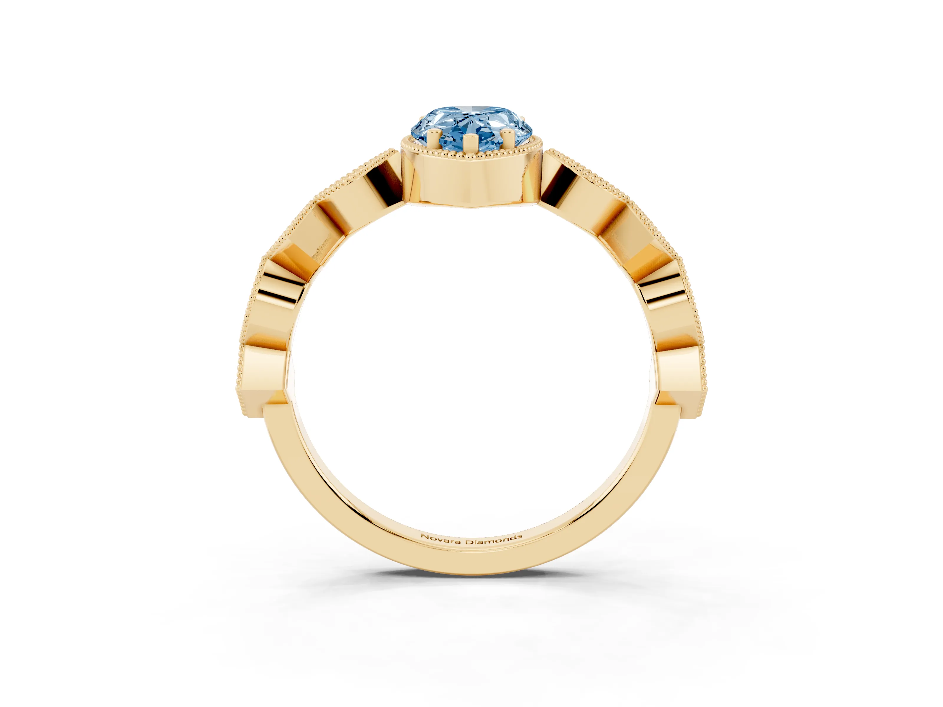 Fancy Blue Pear Cut Diamond Milgrain Marquise Twist Band Ring Set in Yellow gold with Prong Setting