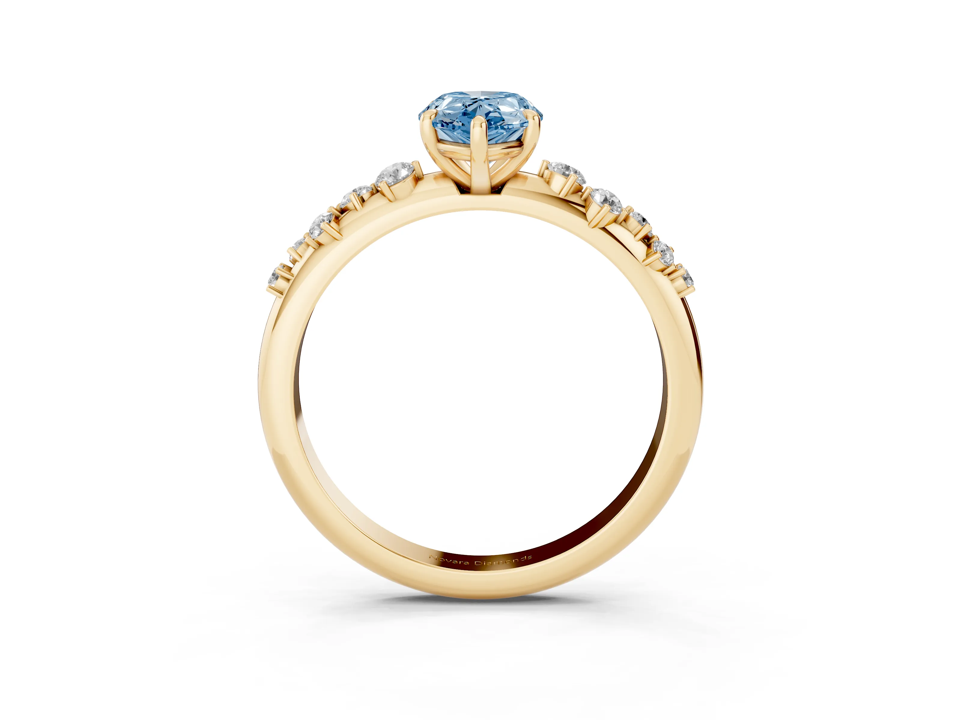 Fancy Blue Pear Cut Diamond Cluster Solitaire Ring Set in Yellow gold with Prong Setting
