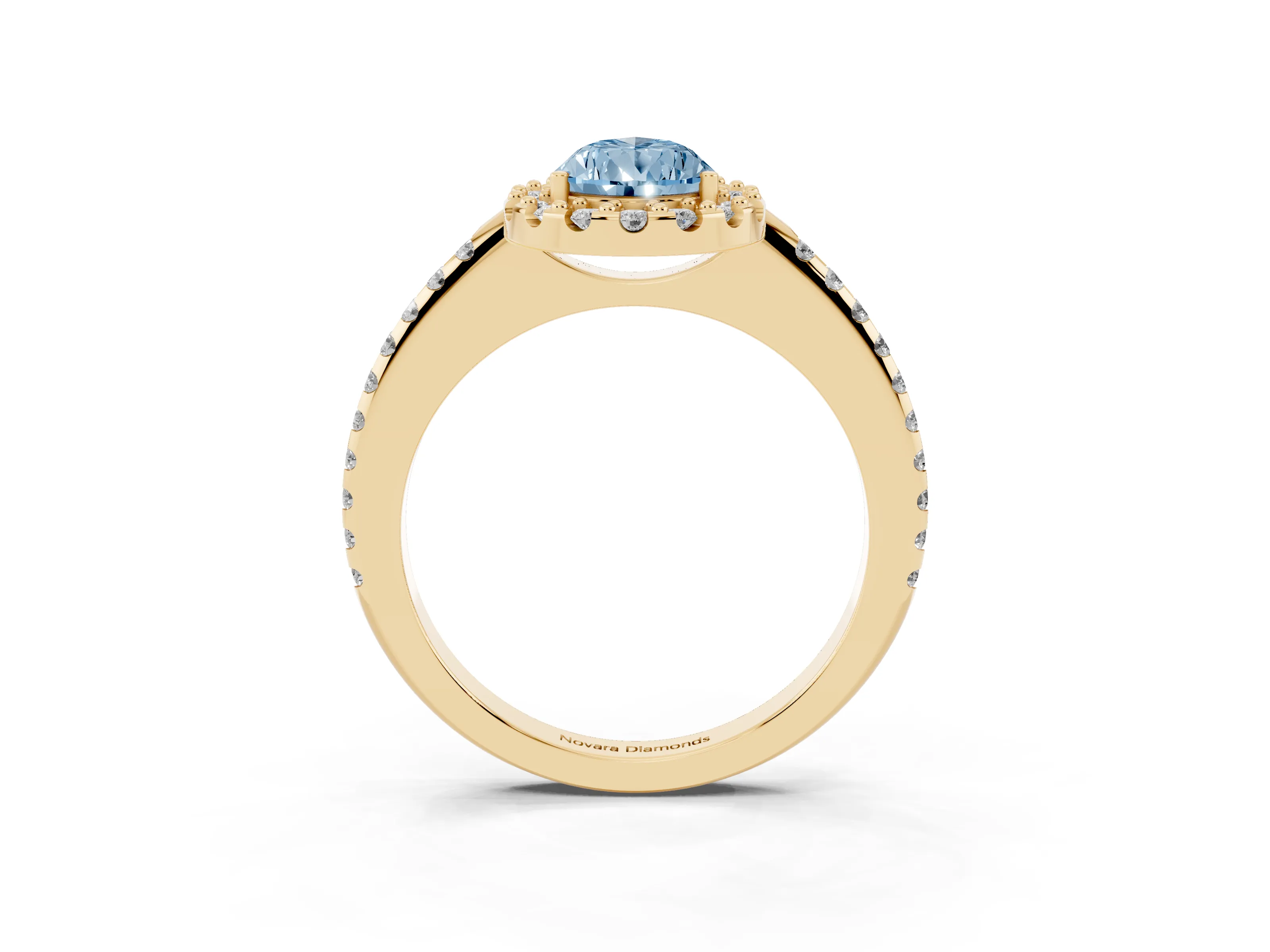 Fancy Blue Pear Cut Diamond Pavé Halo Ring Set in Yellow gold with Prong Setting