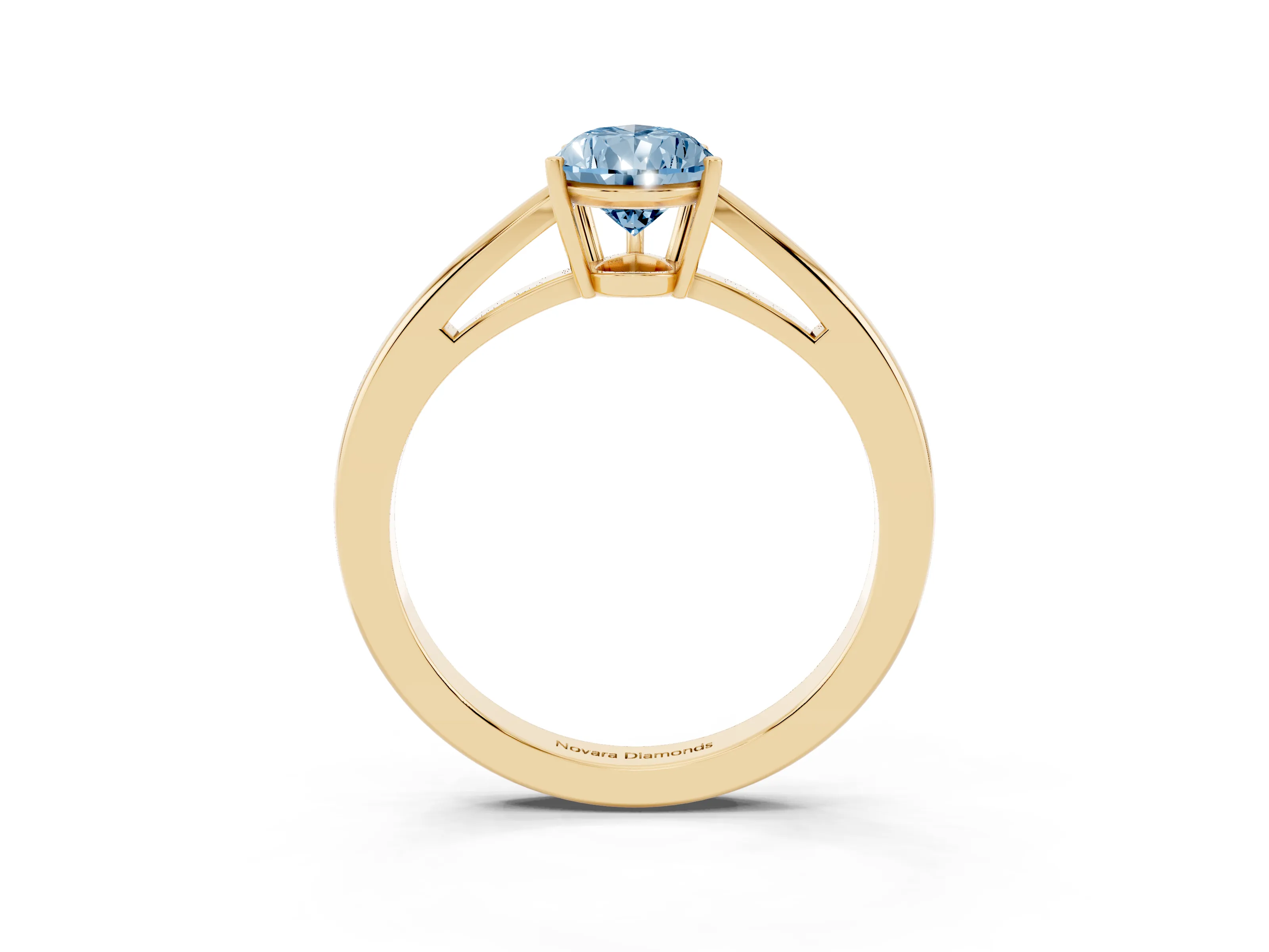 Fancy Blue Pear Cut Diamond Solitaire Ring Set in Yellow gold with Split Shank and Prong Setting