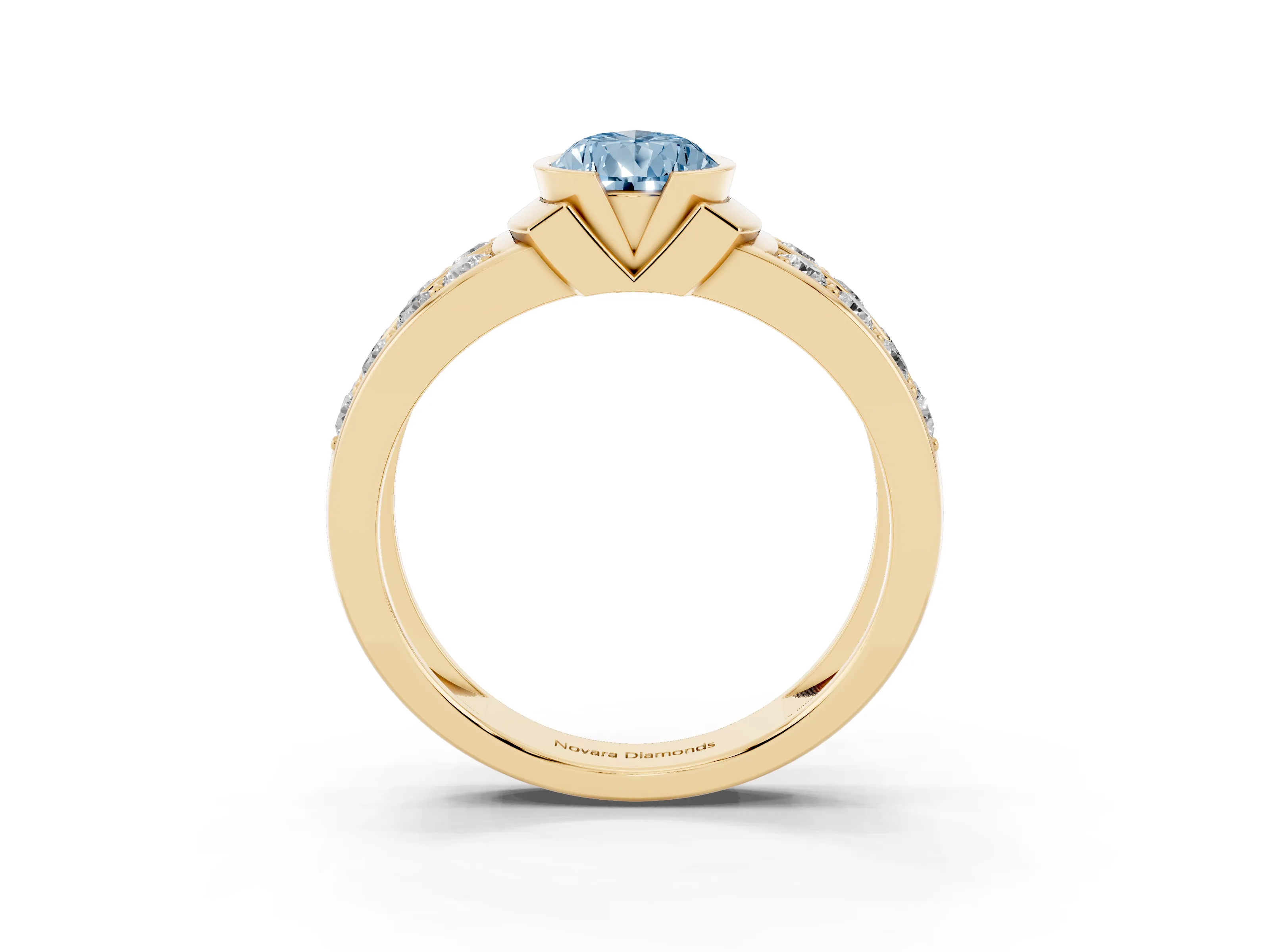 Fancy Blue Pear Cut Diamond Wide Channel Set Band Ring Set in Yellow gold with Bezel Setting