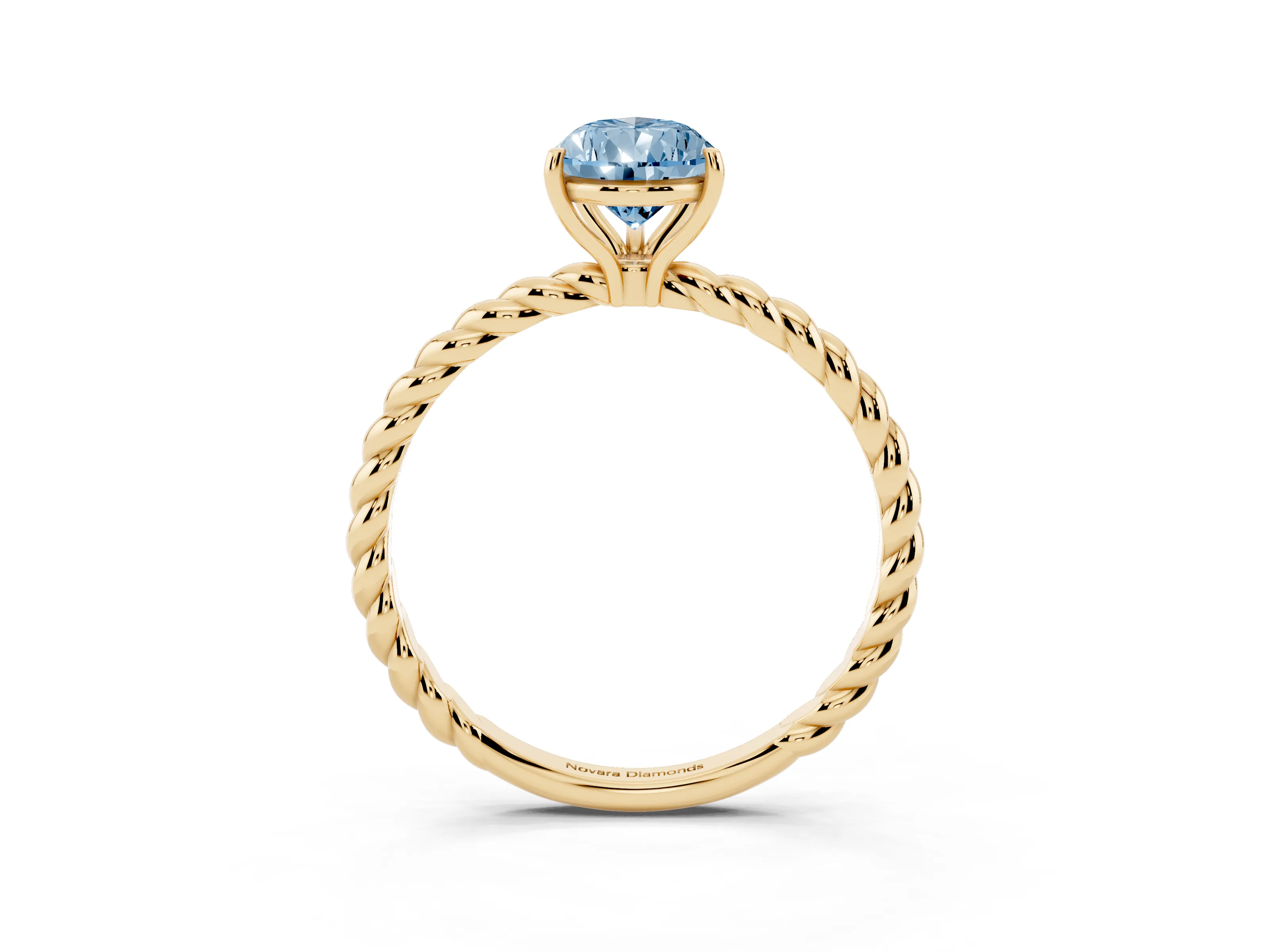 Fancy Blue Pear Cut Diamond Solitaire Ring Set in Yellow gold with Twist Band and Prong Setting