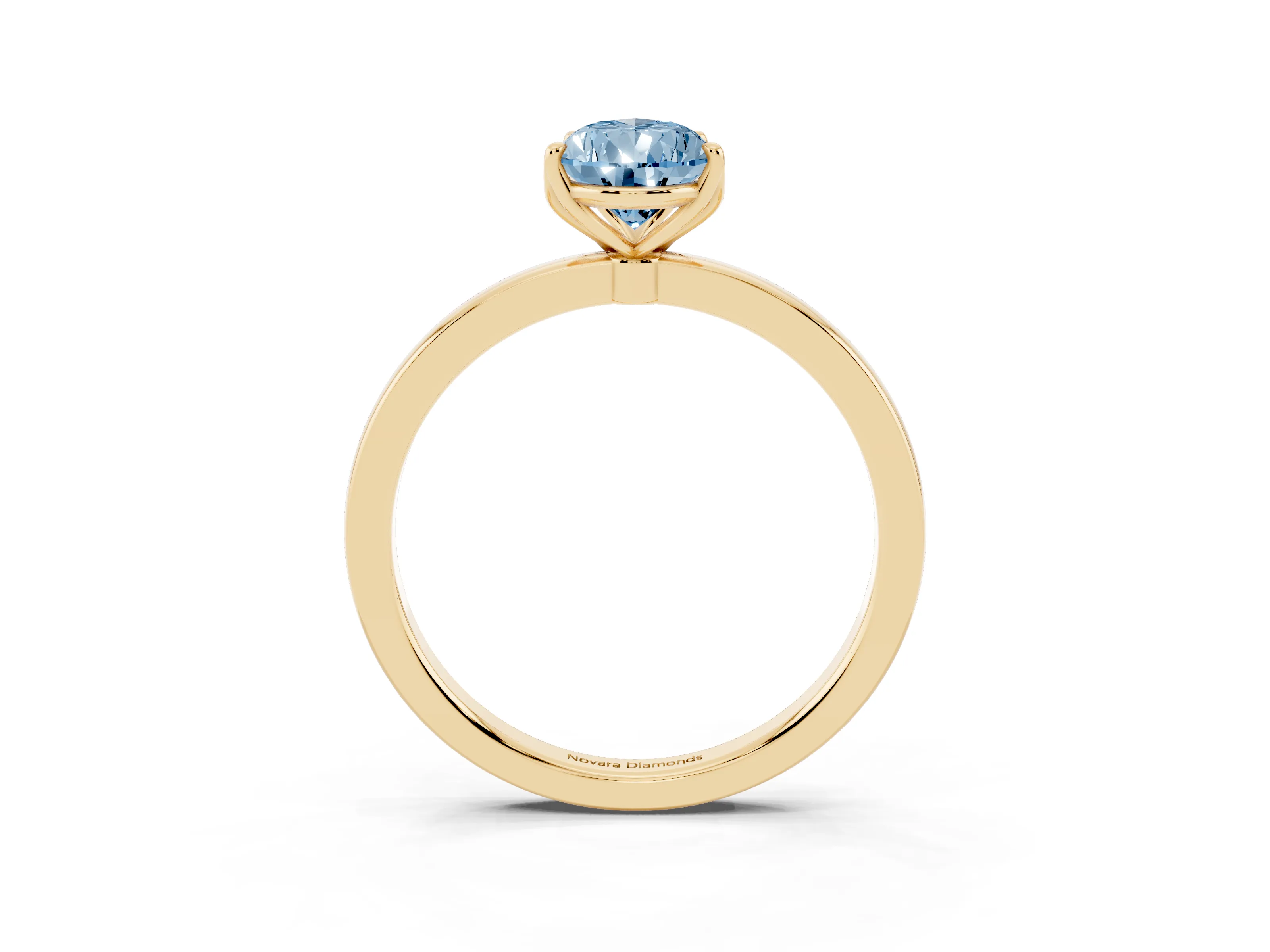 Fancy Blue Pear Cut Diamond Solitaire Ring Set in Yellow gold with Prong Setting and Thin Polished Band