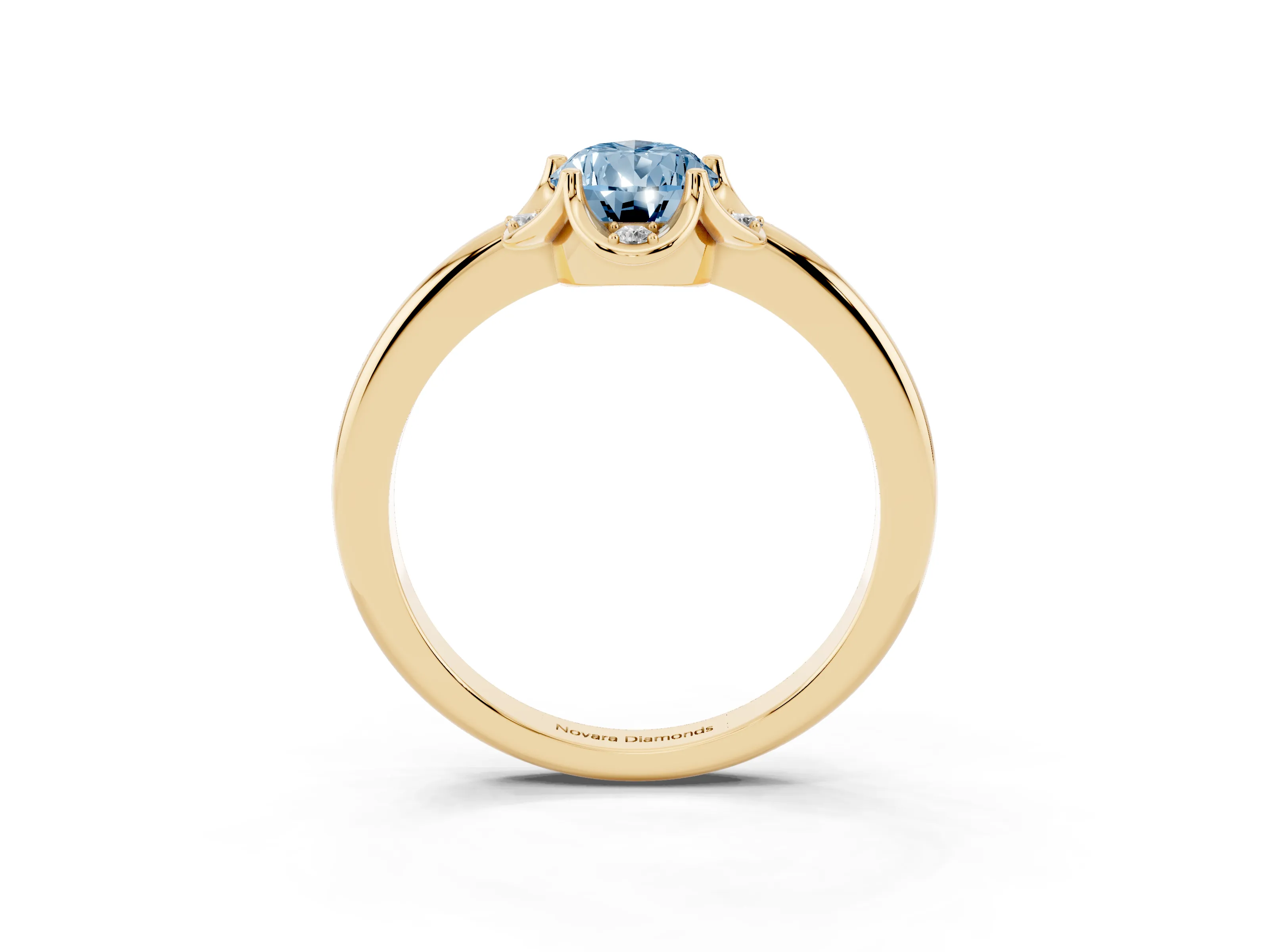 Fancy Blue Pear Cut Diamond Round Cluster Halo Ring Set in Yellow gold with Solitaire Band and Prong Setting