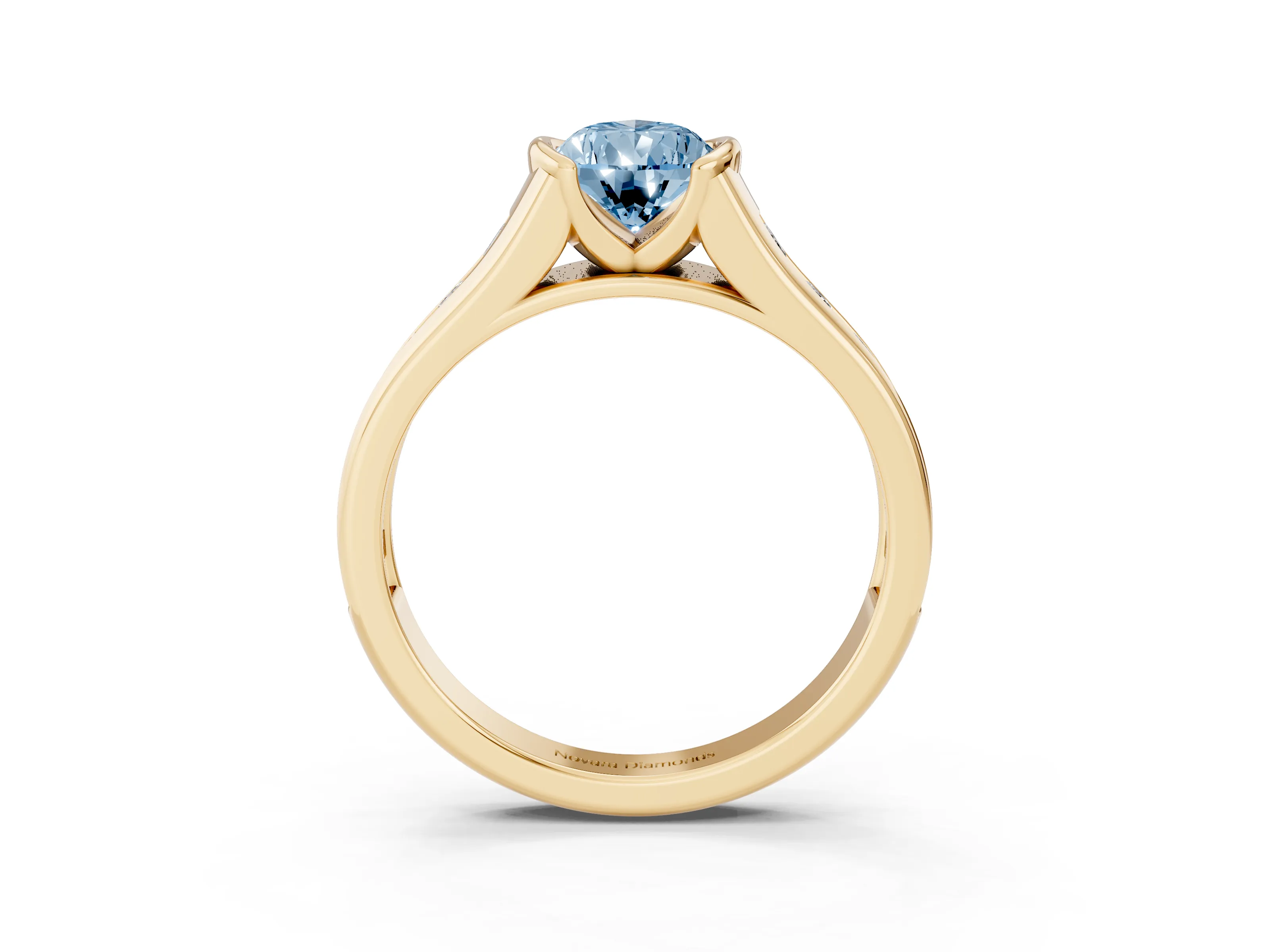 Fancy Blue Pear Cut Diamond Bezel-Set Solitaire Ring Set in Yellow gold with Channel-Set Band