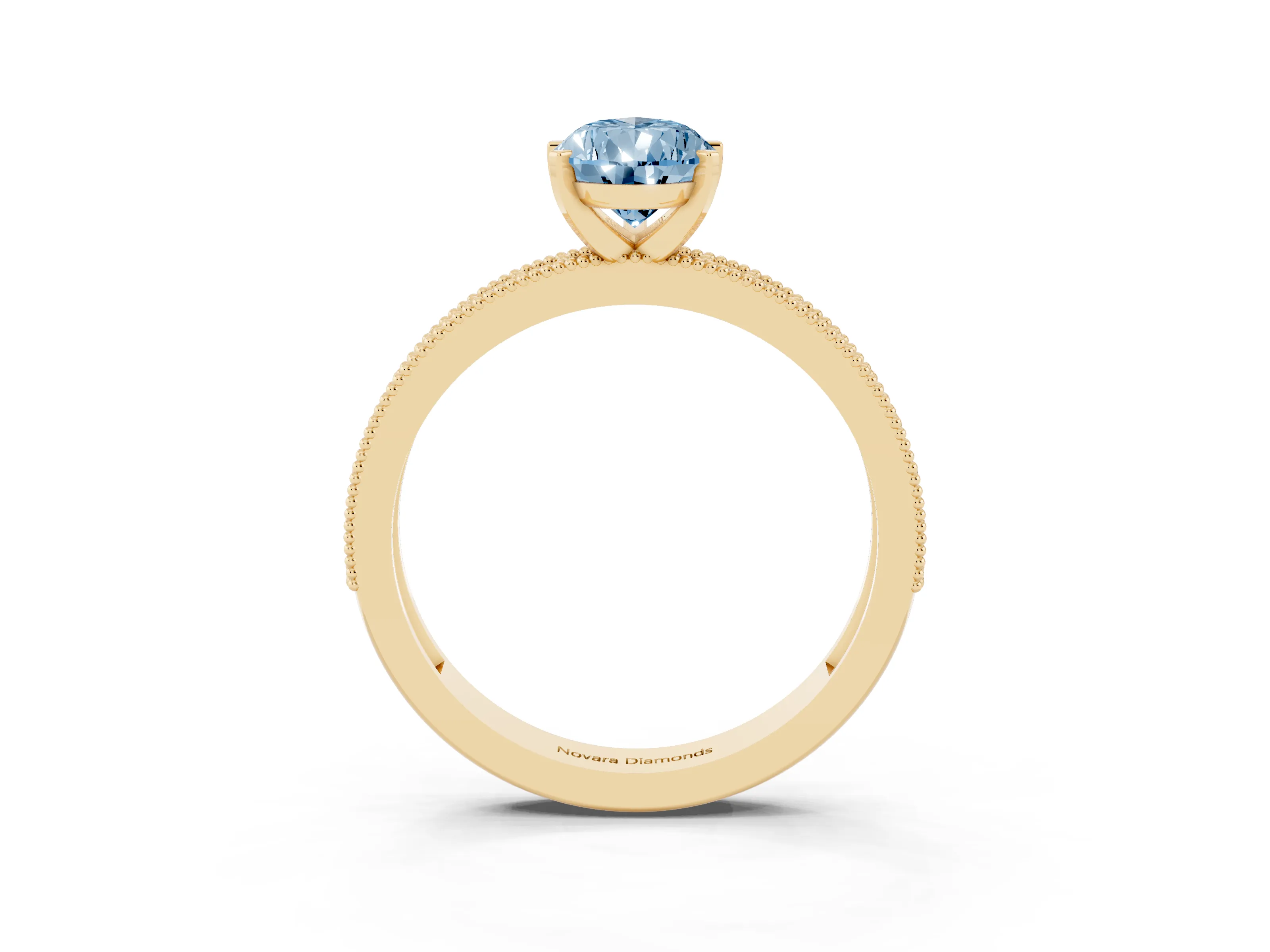 Fancy Blue Pear Cut Diamond Milgrain Pavé Engagement Ring Set in Yellow gold with Prong Setting