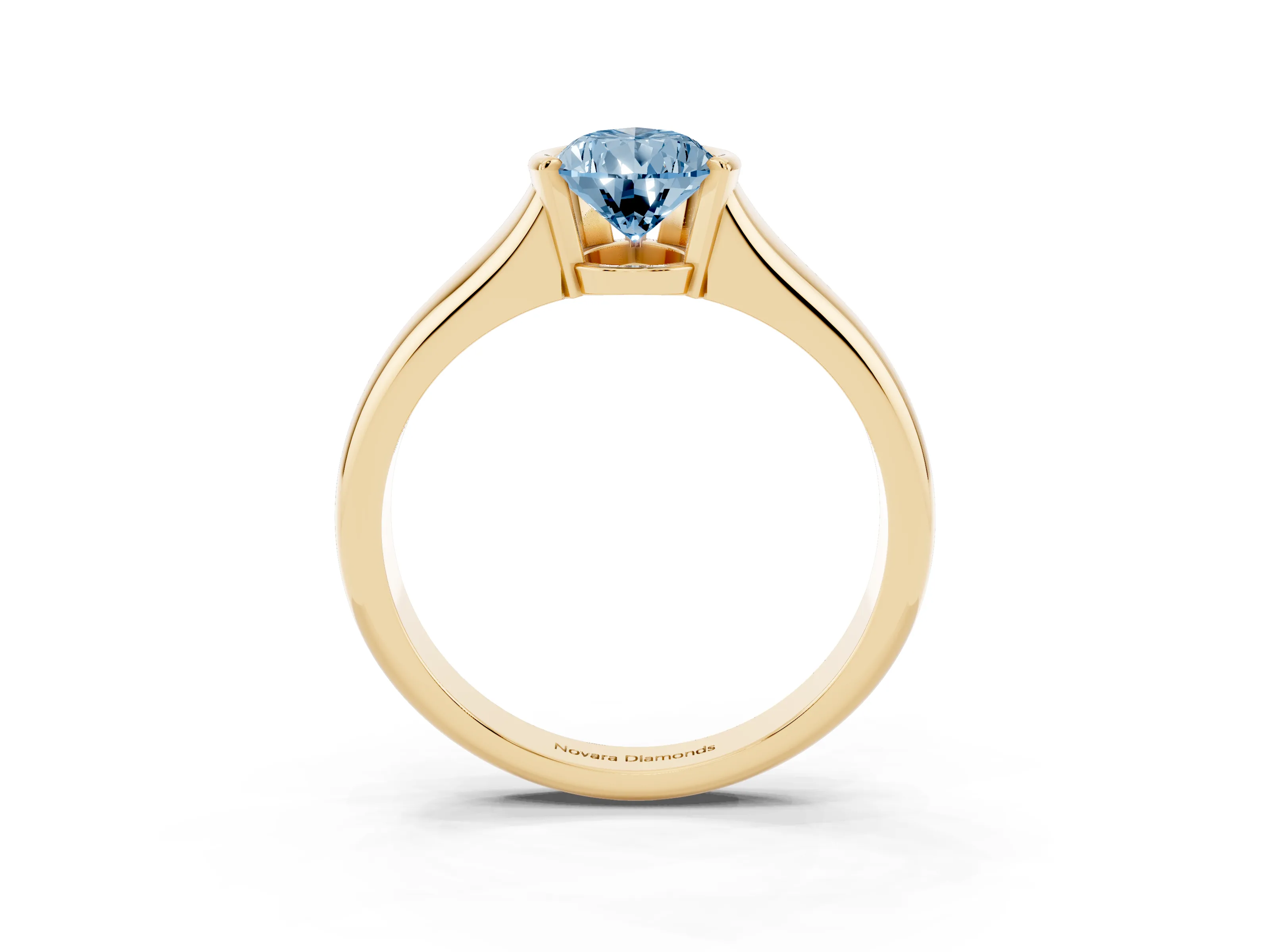 Fancy Blue Pear Cut Diamond Solitaire Tension Set Ring Set in Yellow gold with Split Shank Band