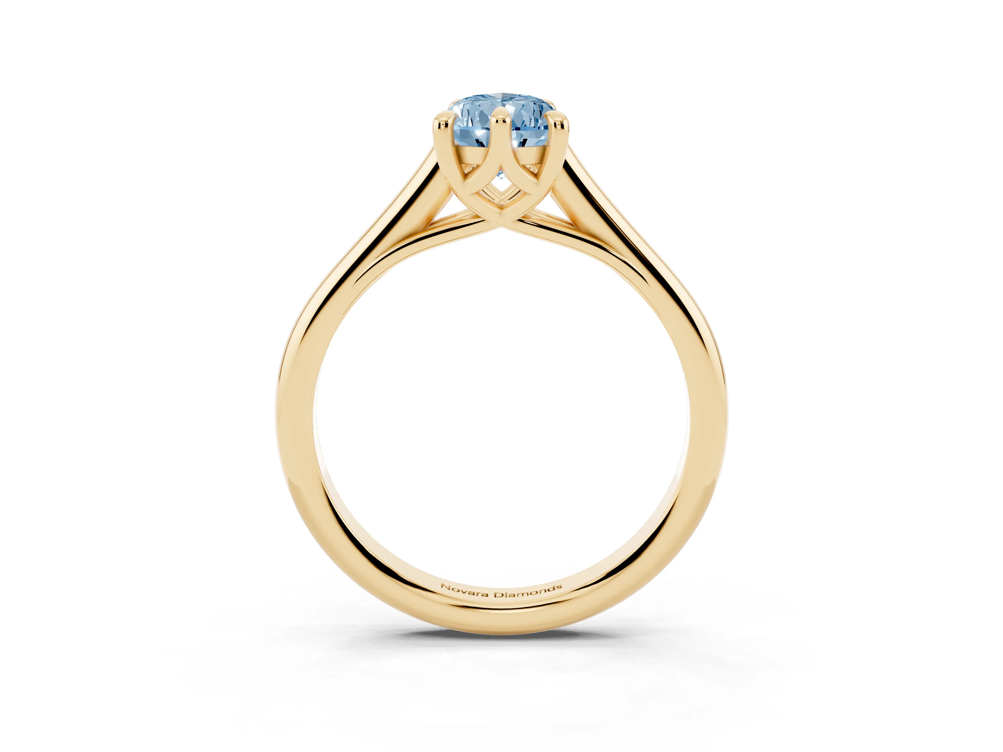 Fancy Blue Pear Cut Diamond Solitaire Engagement Ring Set in Yellow gold with Prong Setting and Plain Classic Band