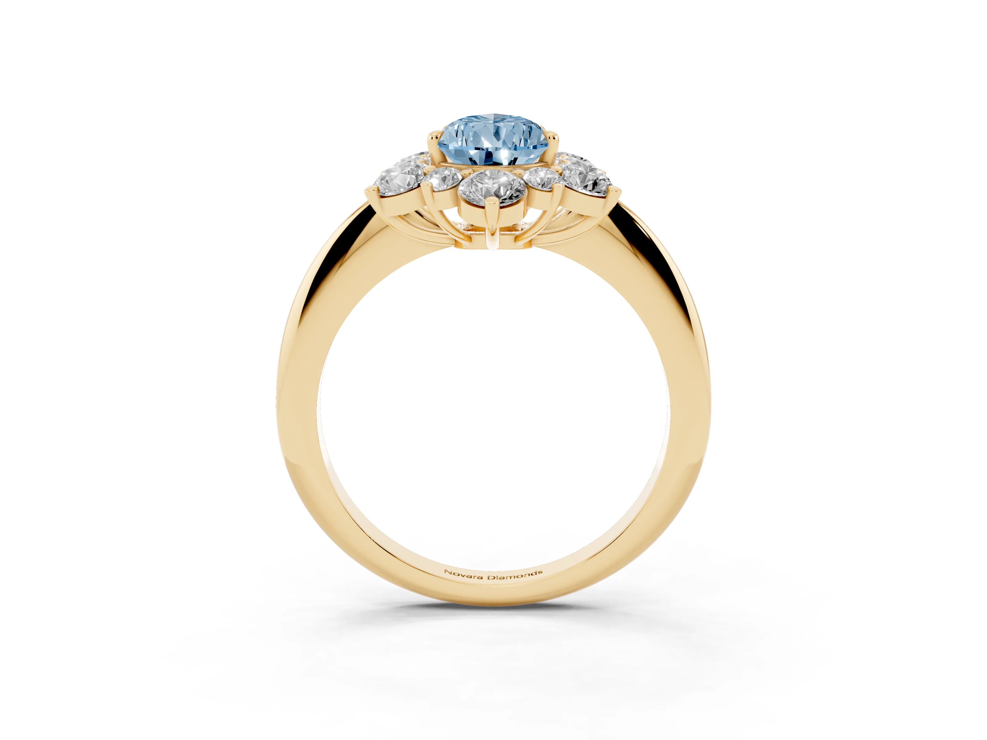 Fancy Blue Pear Cut Diamond Cluster Halo Ring Set in Yellow gold with Solitaire Band and Prong Setting