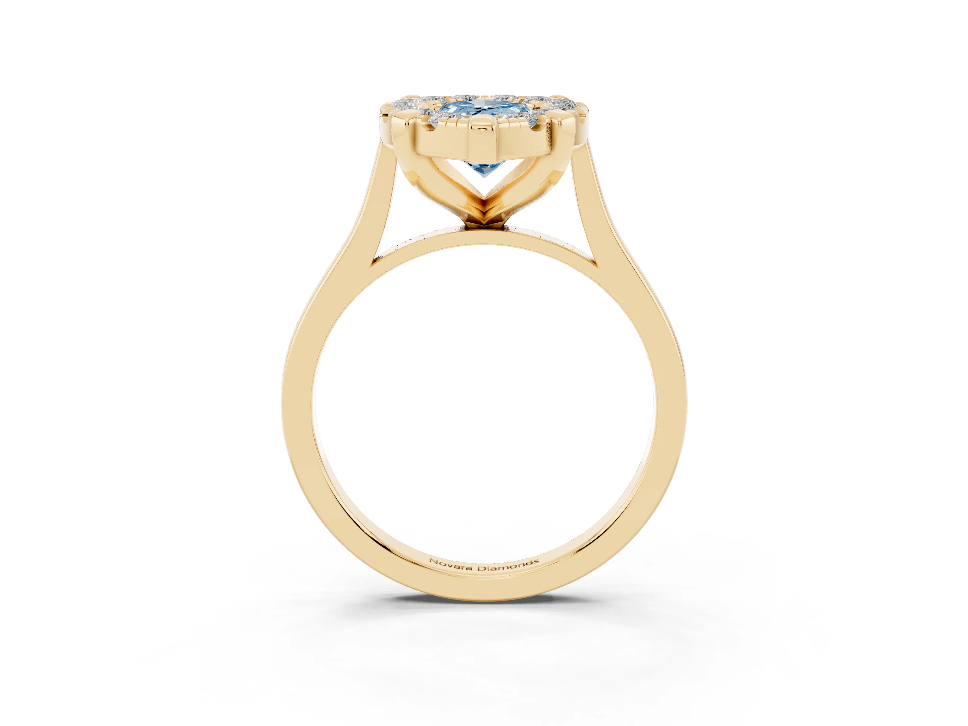 Fancy Blue Pear Cut Diamond Cluster Halo Solitaire Ring Set in Yellow gold with Prong Setting
