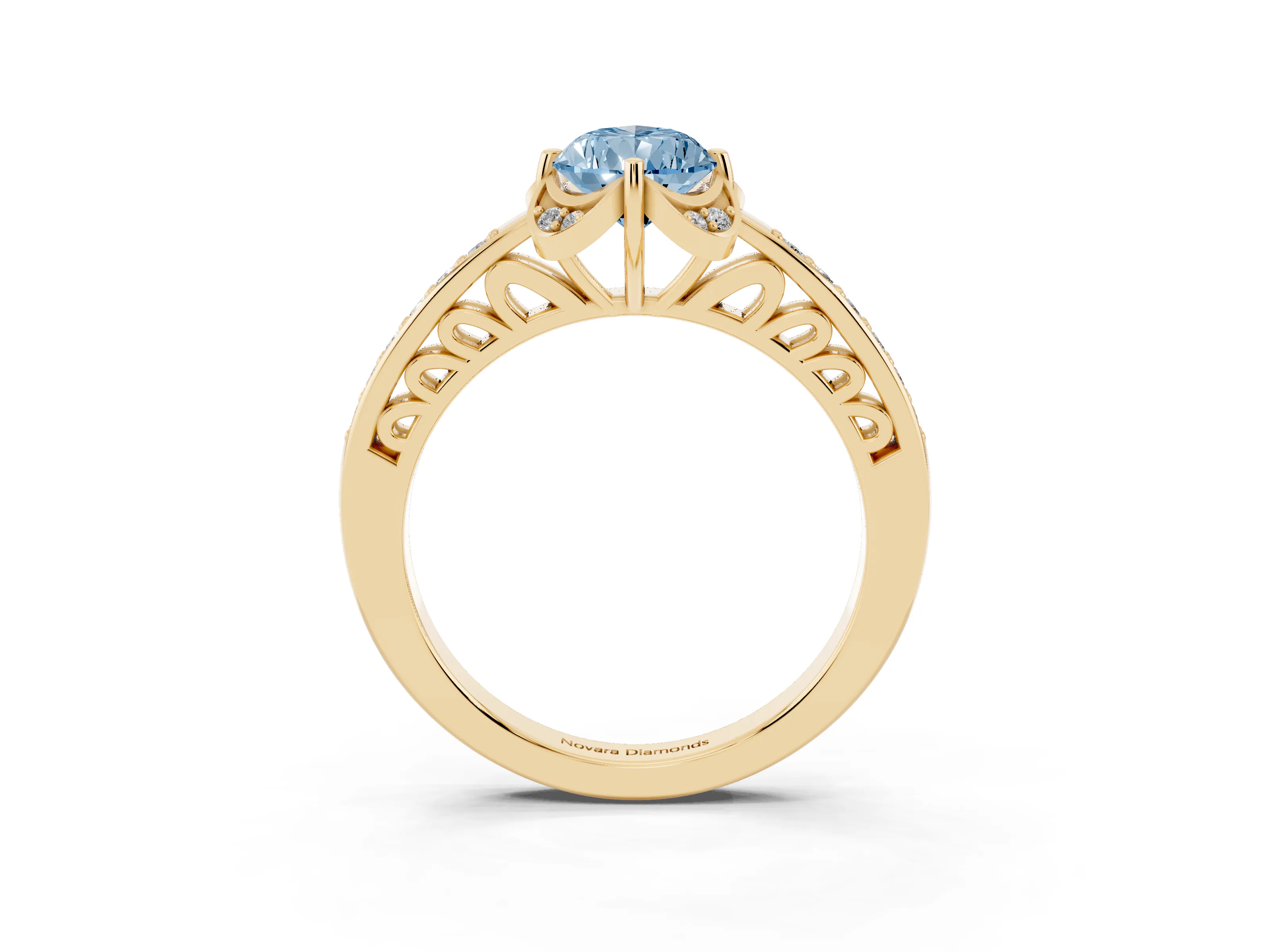 Fancy Blue Pear Cut Diamond Halo Ring Set in Yellow gold with Channel Set Band and Prong Setting