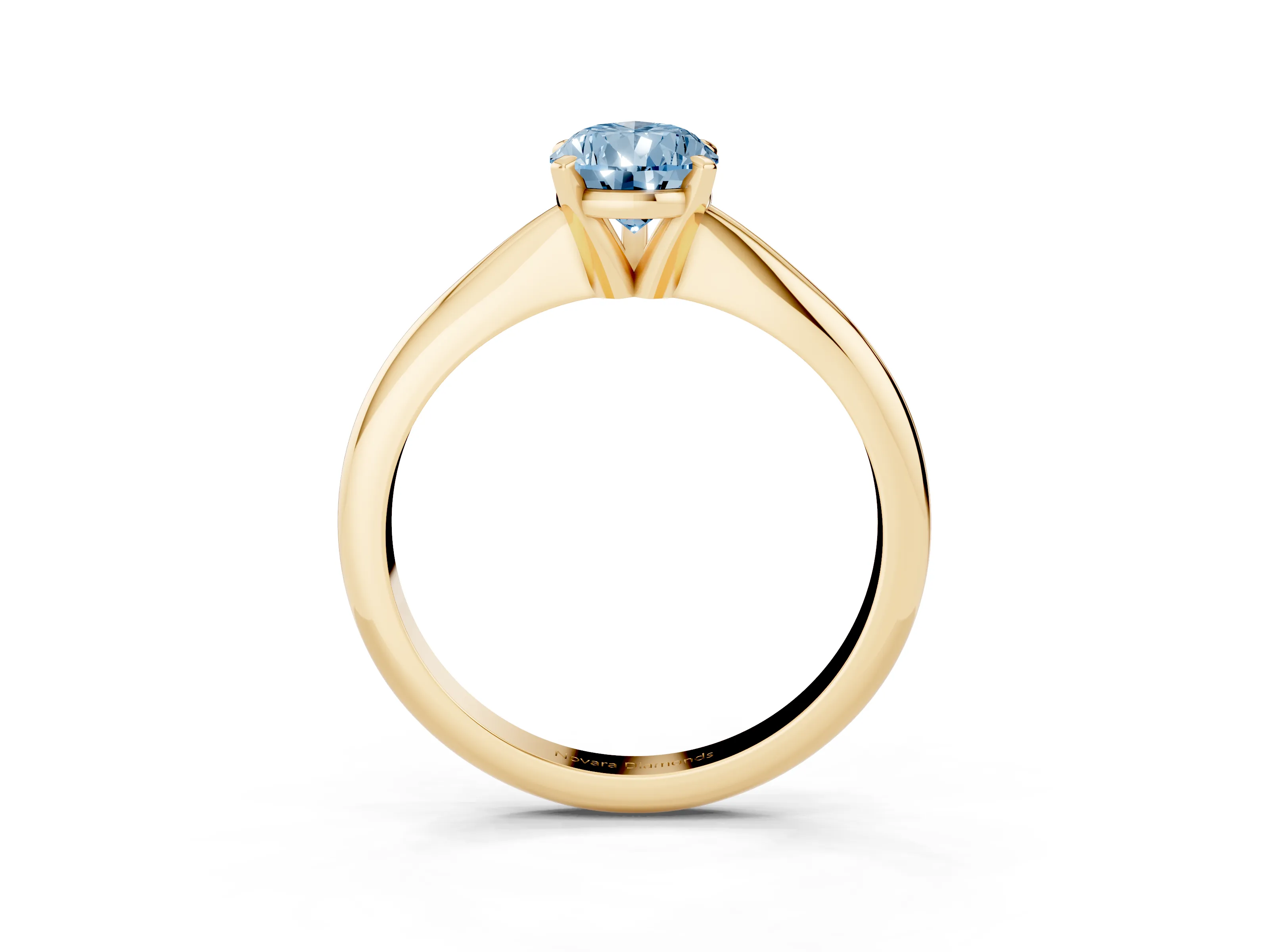 Fancy Blue Pear Cut Diamond Solitaire Ring Set in Yellow gold with Prong Setting on a Plain Round Band