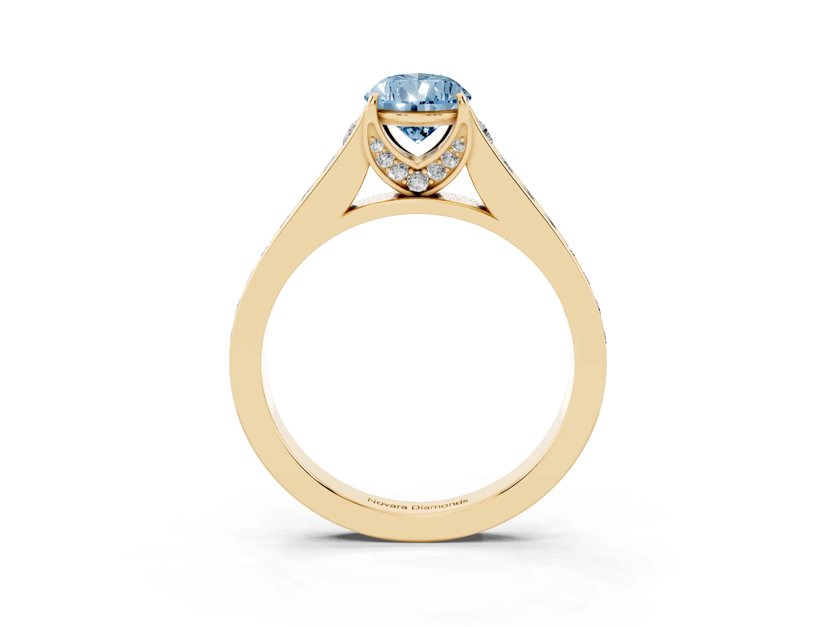 Fancy Blue Pear Cut Diamond Solitaire Pavé Engagement Ring Set in Yellow gold with Prong Setting