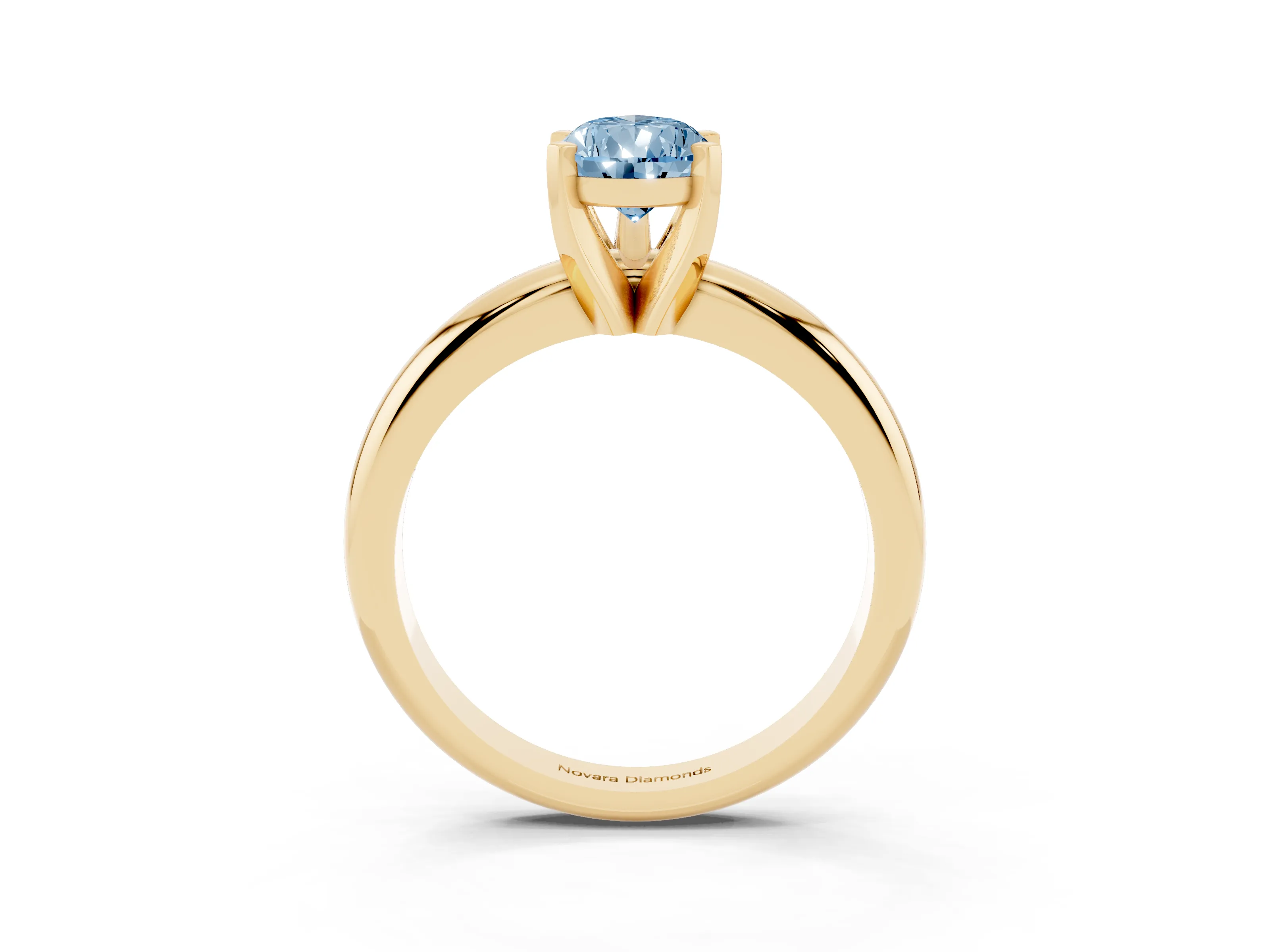 Fancy Blue Pear Cut Diamond Solitaire Engagement Ring Set in Yellow gold with Round Band and Prong Setting